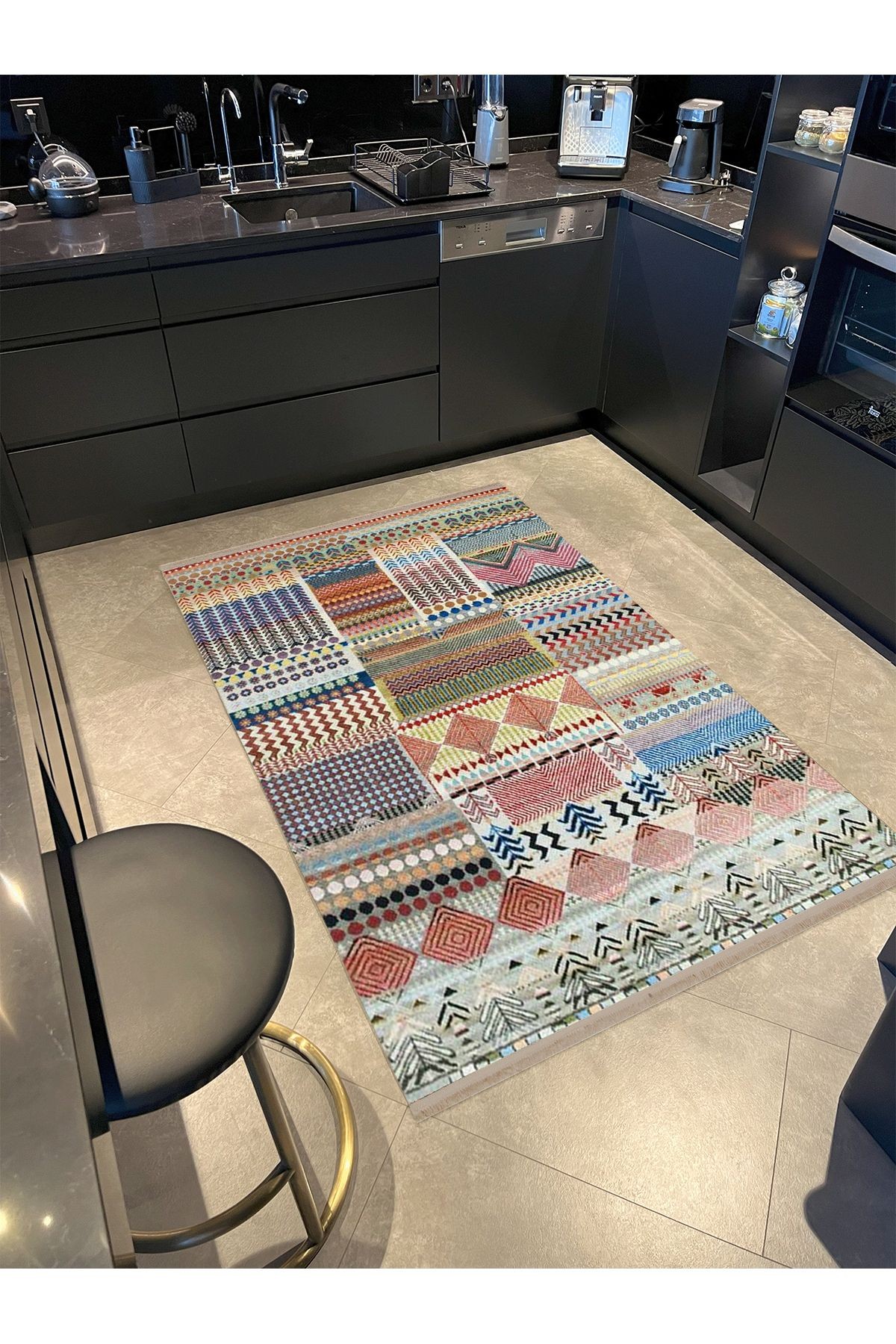 Barcelona Koleksiyonu Çok Renkli Karma Geometrik Motifler Desenli Vintage Dekoratif Halı 32