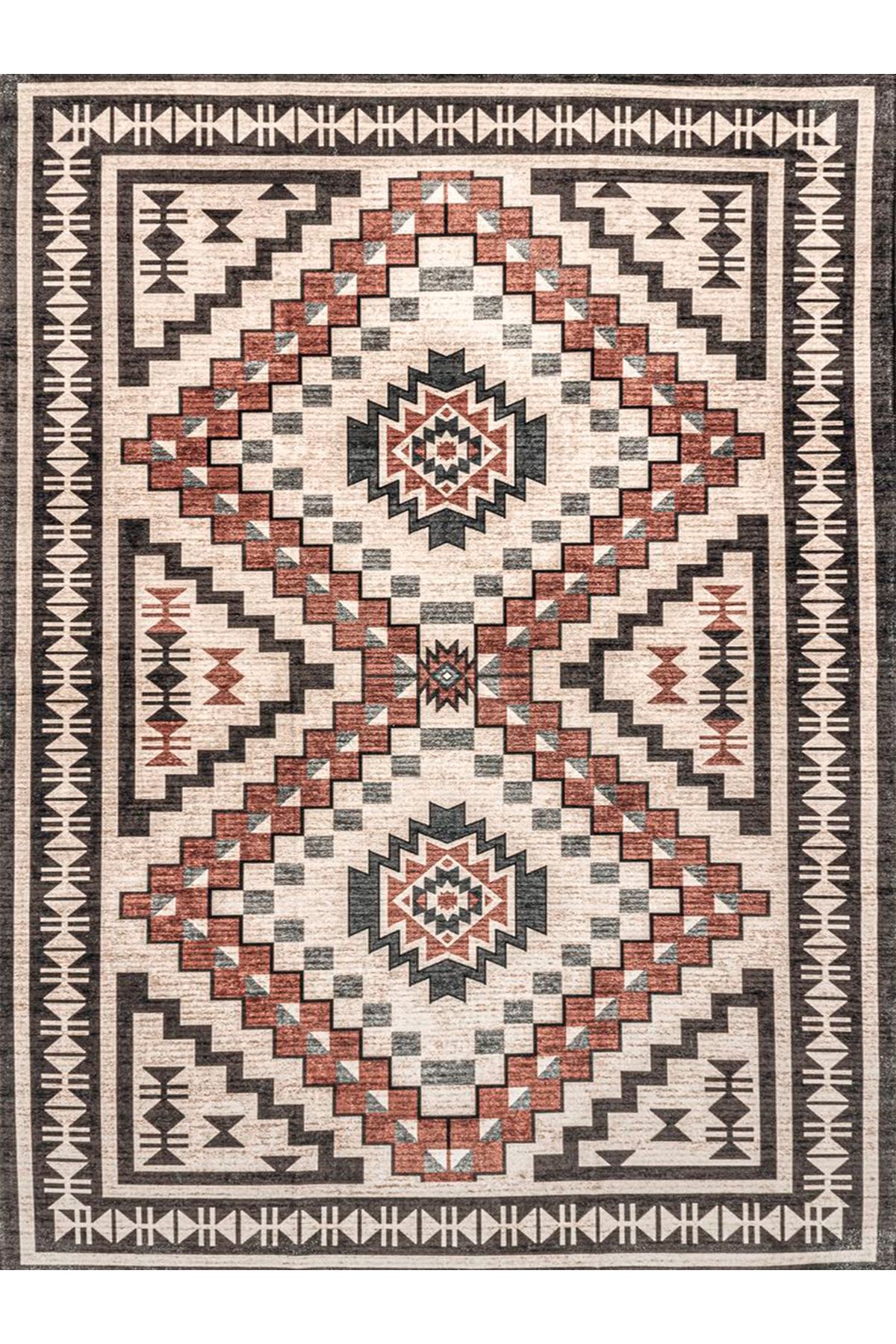 Kuzey Koleksiyonu Mavi Etnik Desenli Dokuma Taban Modern Dekoratif Halı kuzey43