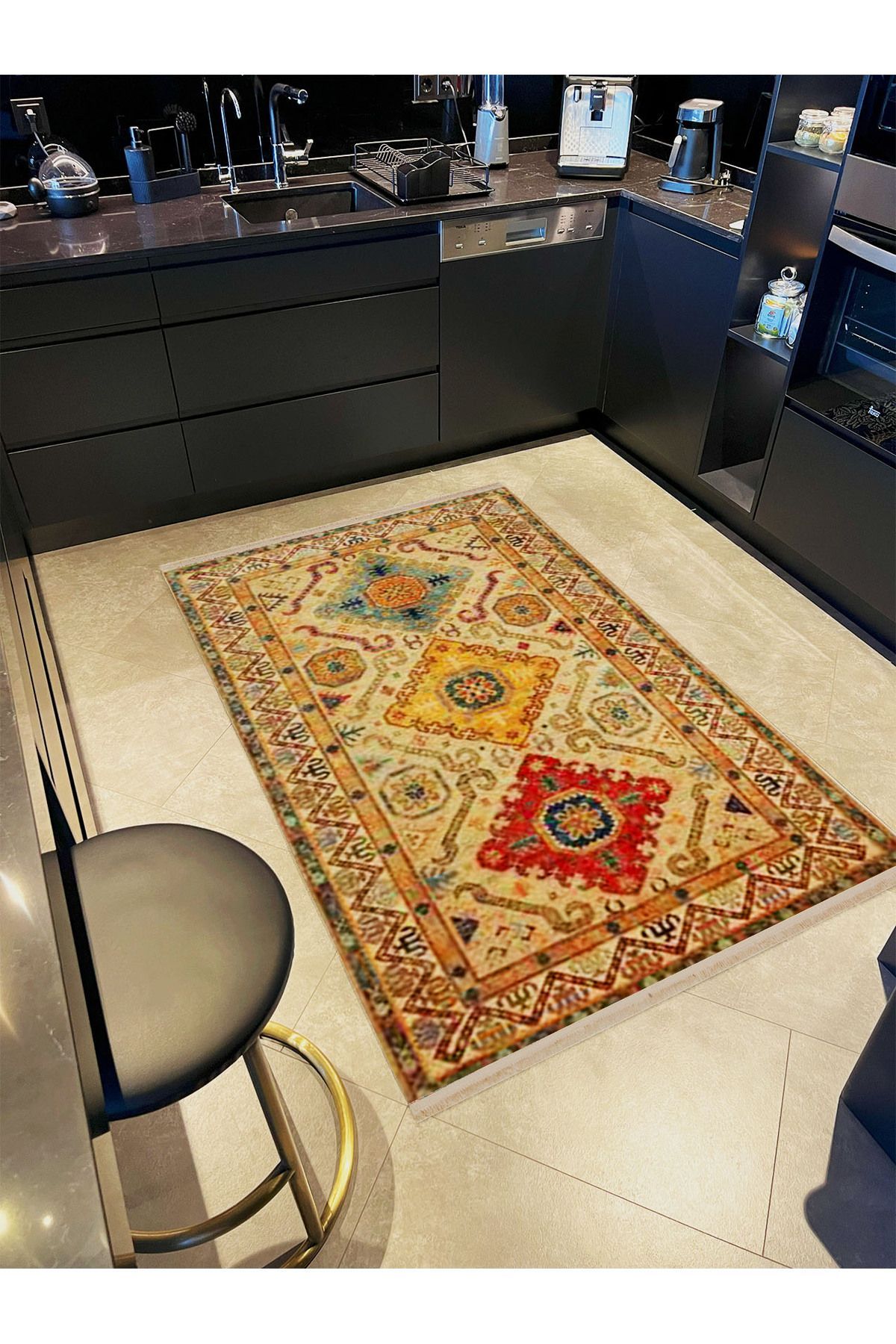 İnci Koleksiyonu Bej Tema Etnik Motif Geleneksel Desenli Dokuma Taban Vintage Dekoratif Halı inci38