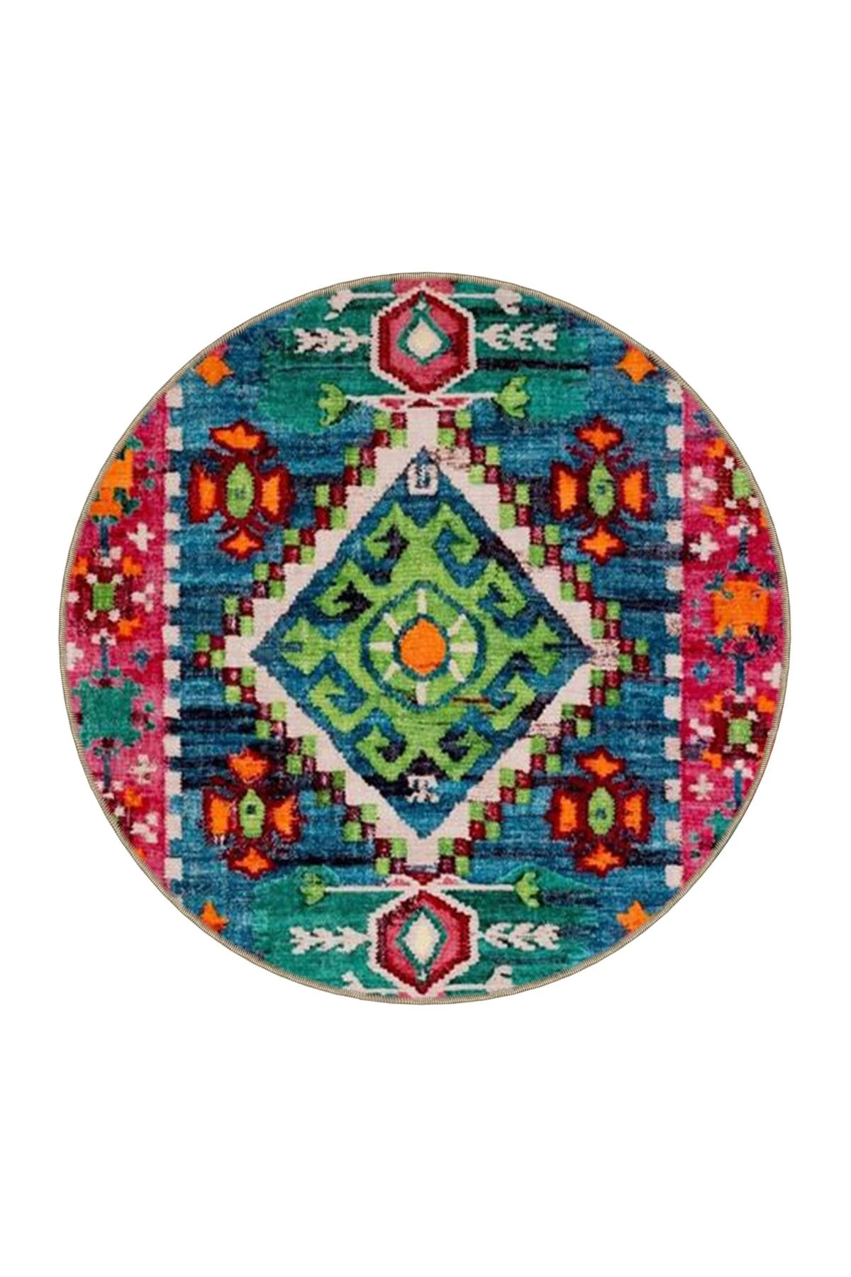 Pembe Mavi Temalı Geleneksel Motif Etnik Desenli Vintage Dekoratif Halı 3598