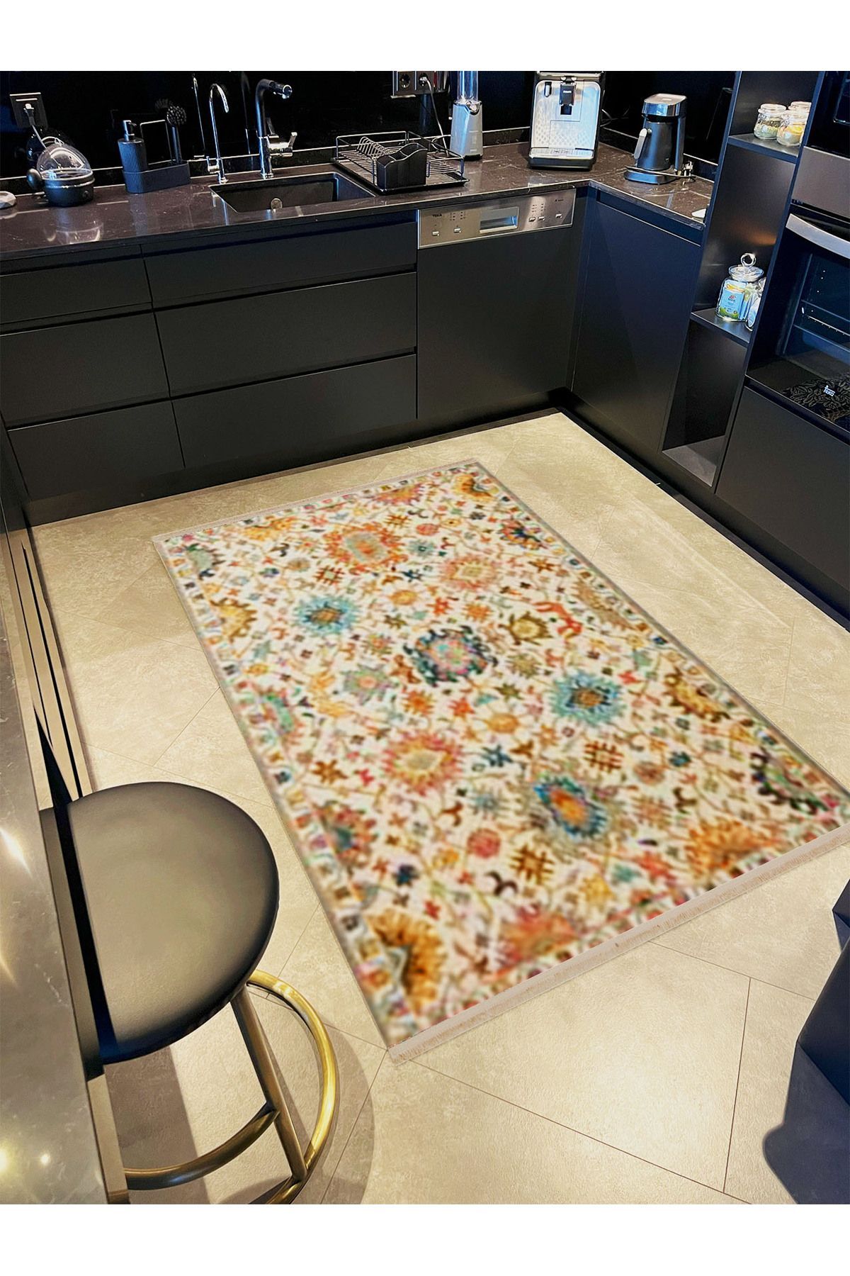 İnci Koleksiyonu Çok Renkli Geleneksel Motif Çiçek Desen Dokuma Taban Vintage Dekoratif Halı inci37