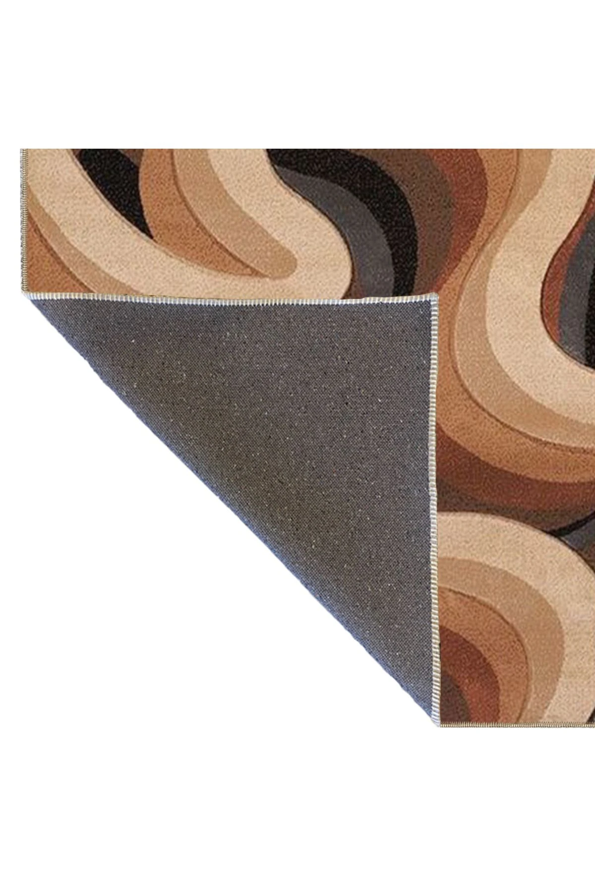 Ohm Dalgalı Kahverengi Tonlarda Desenli Dokuma Taban ve Yıkanabilir Halı miravip9379