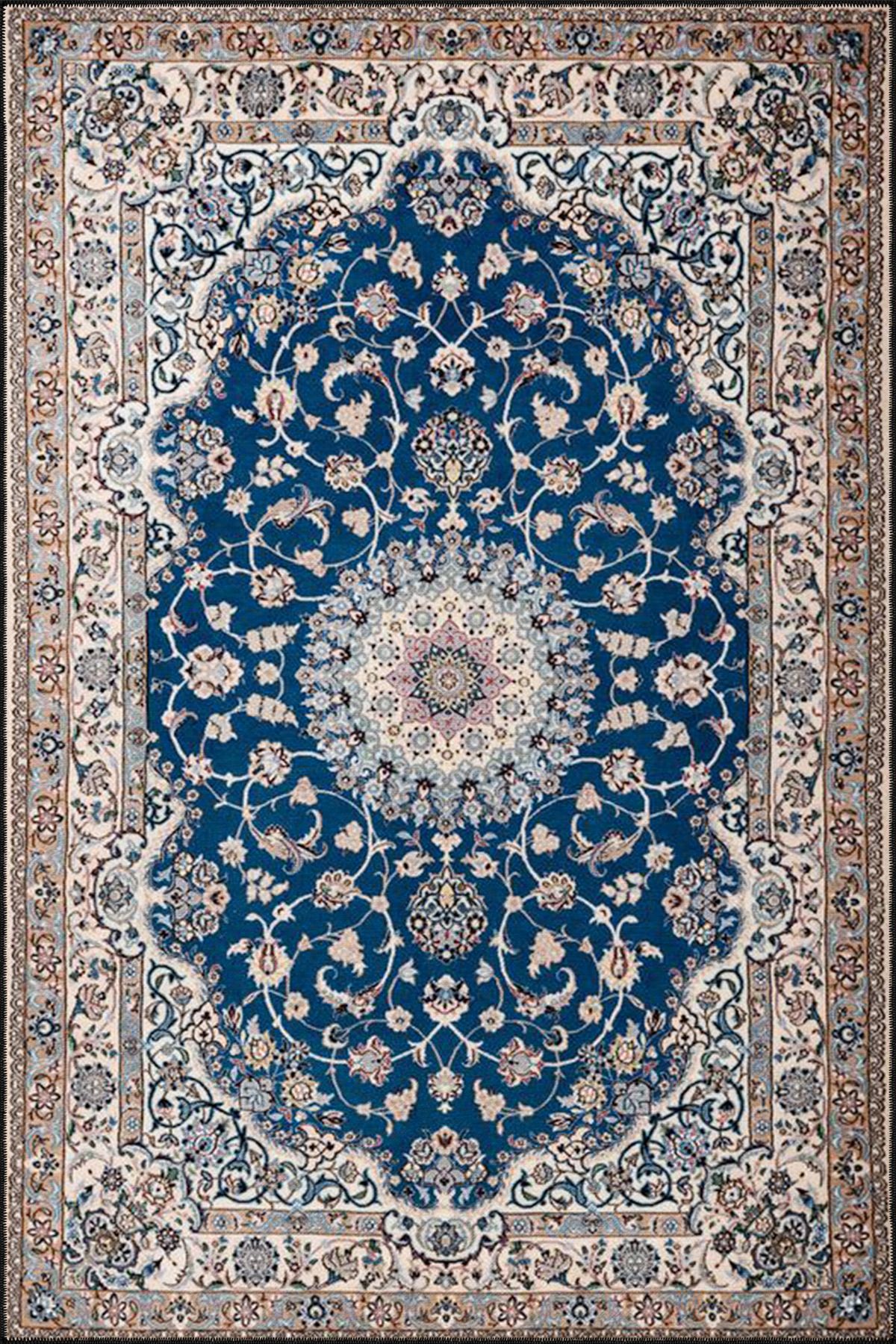 Mavi Gri Renkli Geometrik Geleneksel Düğümlü Modern Desenli Dokuma Taban ve Dekoratif Halı miravip87