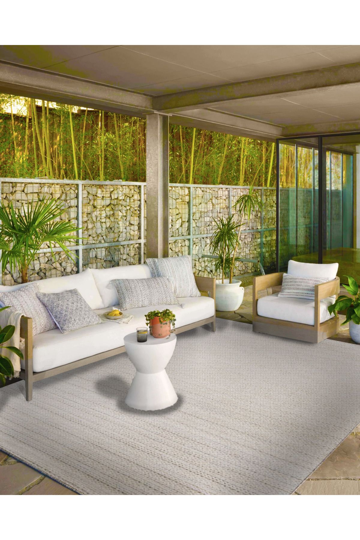 Krem Geometrik Noktalı Çizgili Dekoratif Halı ve Yıkanabilir Halı miravip9621