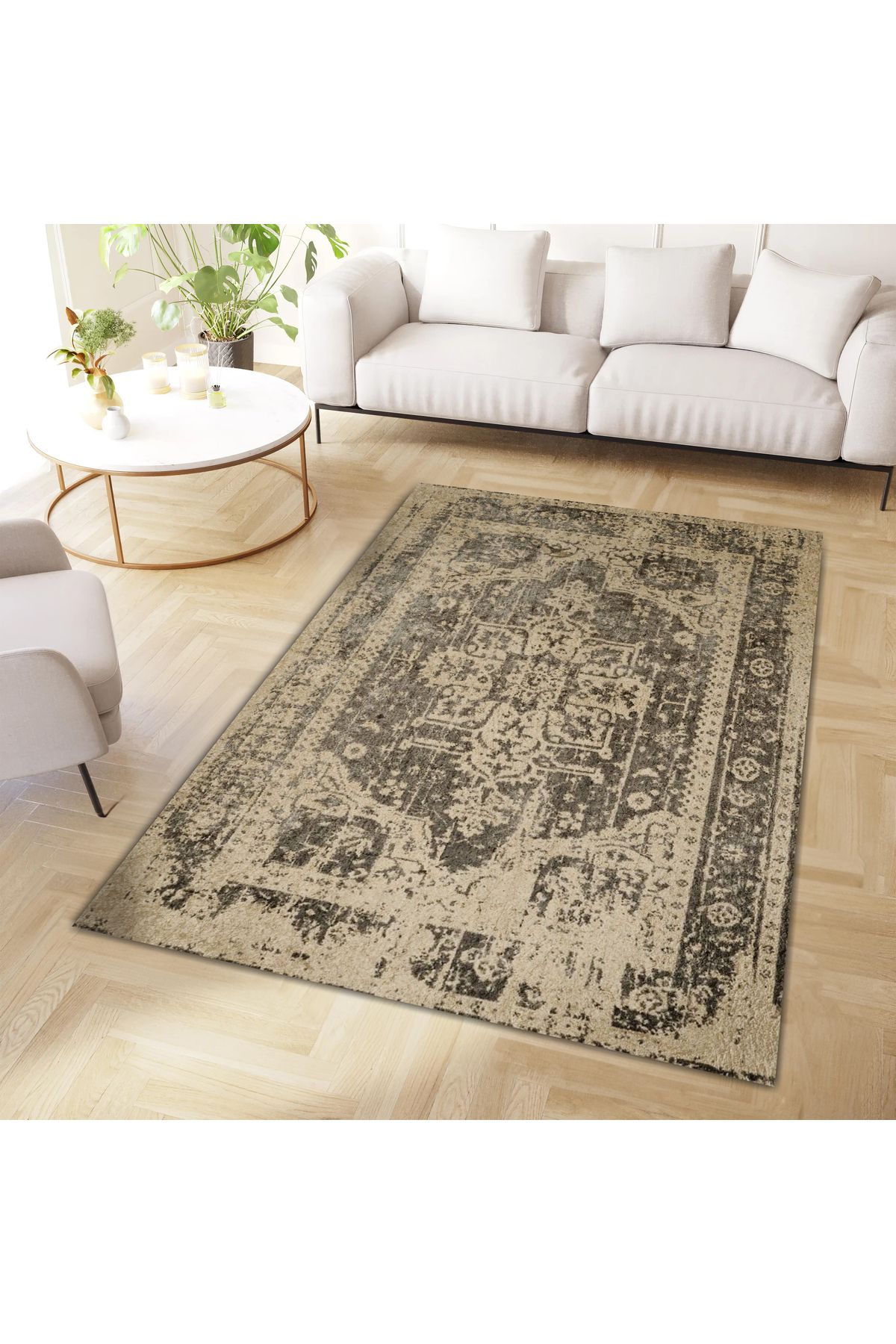 Aysu Koleksiyonu Eskitme Görünümlü Desenli Dokuma Taban Dekoratif Halı aysu09