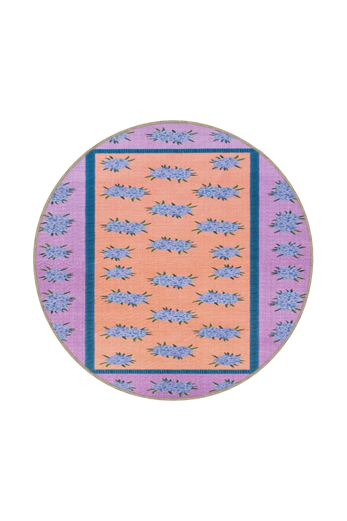 Mor Yaprak İşlemeli Yıkanabilir Dokuma Taban Halı miravip1064