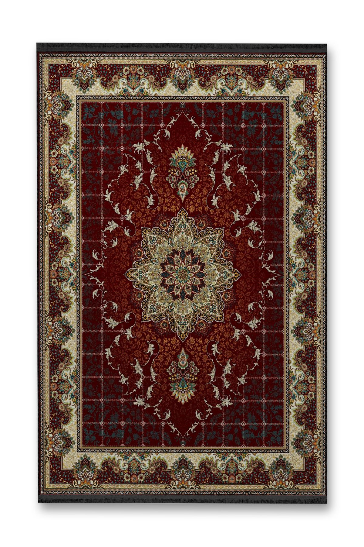 Bordo Bej Bordür Detaylı Antik Tasarım Serisi Desenli Dekoratif Halı antik120