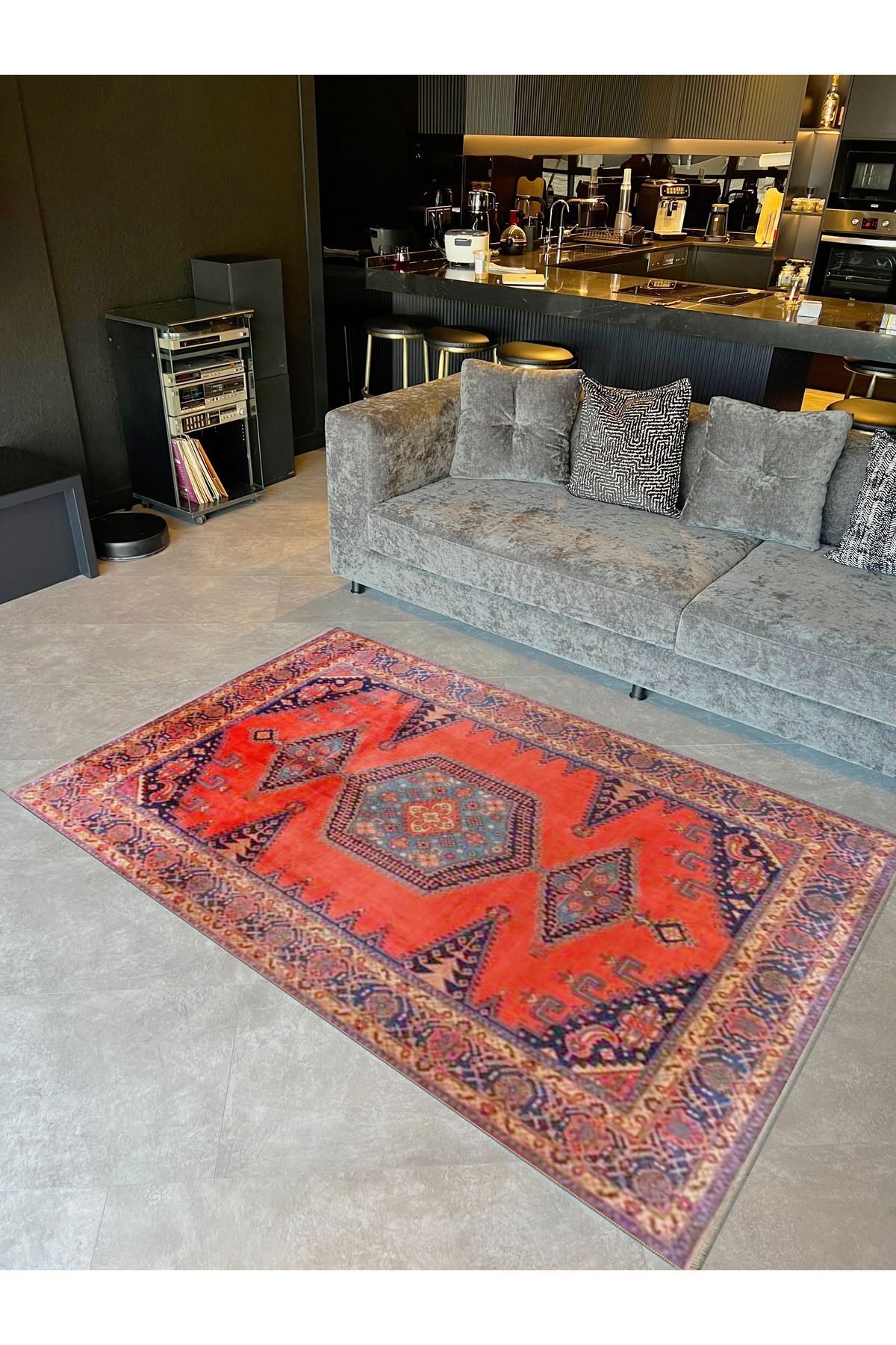 İnci Koleksiyonu Turuncu Tema Motifli Etnik Desenli Dokuma Taban Vintage Dekoratif Halı inci44