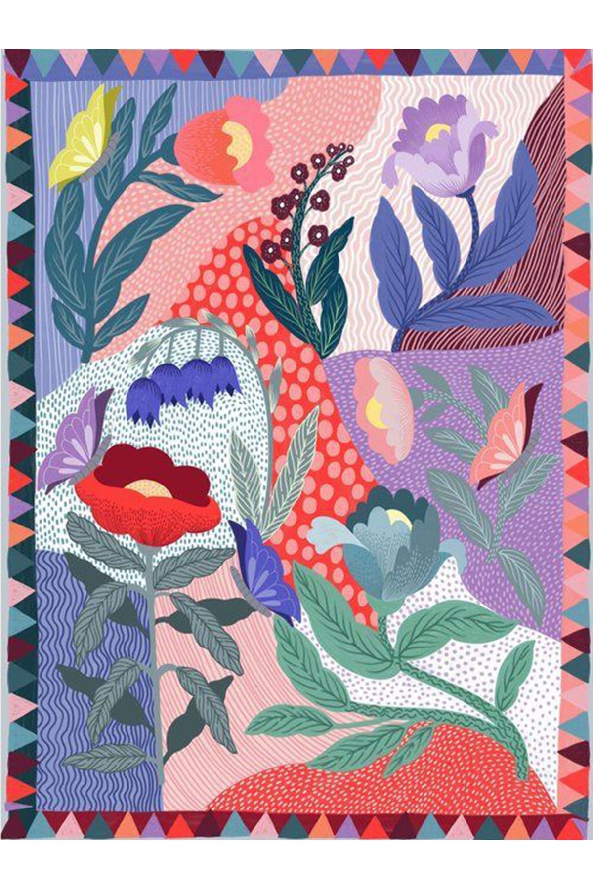 Özge Koleksiyonu Pembe Lila Geometrik ve Çiçek Desenli Dokuma Taban Modern Dekoratif Halı özge32