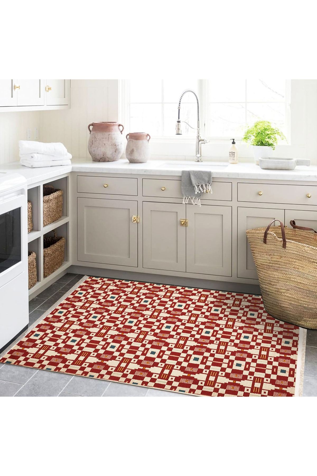 Paris Koleksiyonu Pudra Bordo Temalı Geometrik Motif Desenli Modern Dekoratif Halı 173