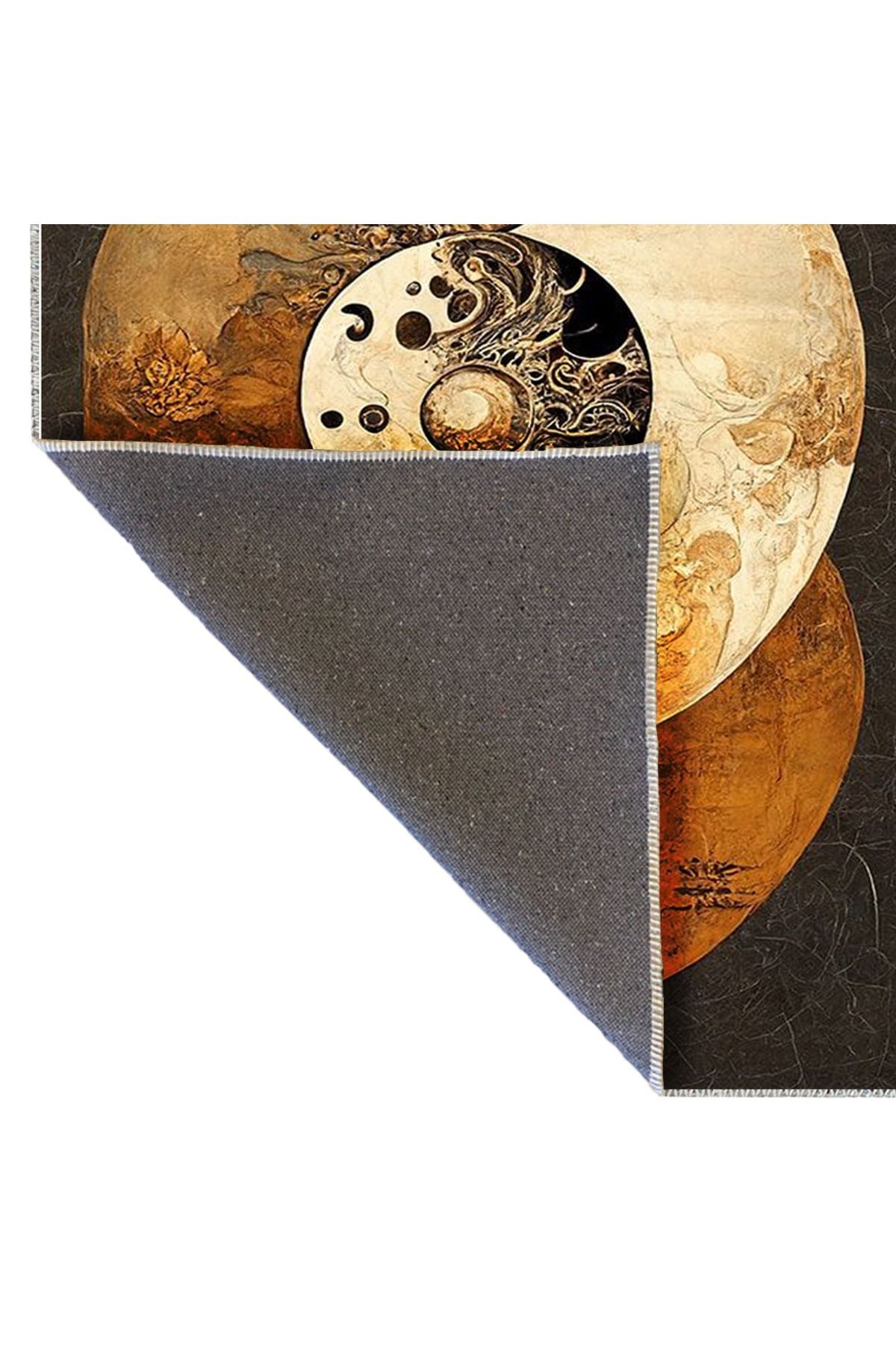 Kubilay Koleksiyonu Gri Tonlar Soyut Ying Yang Tema Desenli Dokuma Taban Modern Dekoratif Halı 22