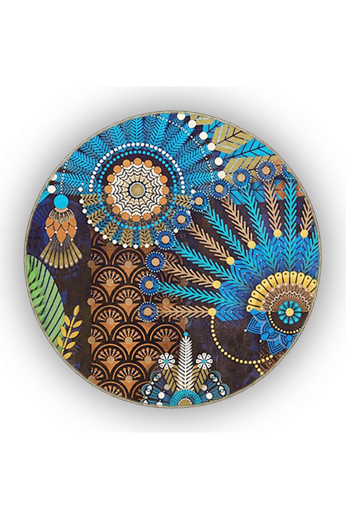 Floral Temalı Çok Renkli Etnik Figür ve Çiçek Desenli Vintage Dekoratif Halı 4860