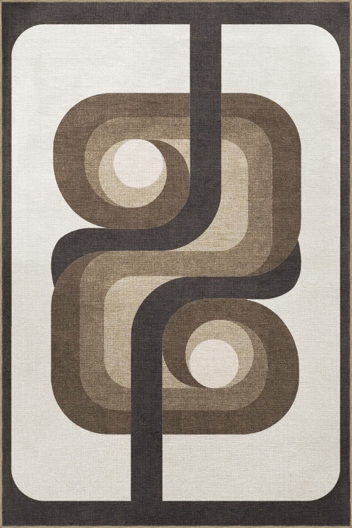 Kahverengi Bej Temalı Soyut Abstract Desenli Modern Dekoratif Halı 3411