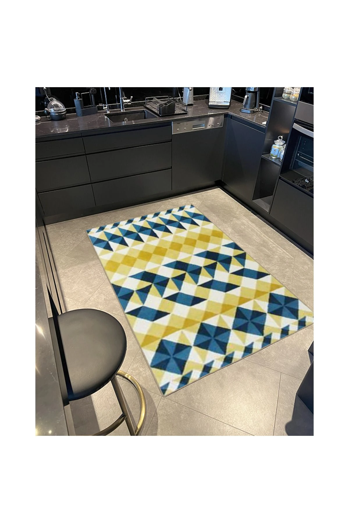 Çapraz Sarı Lacivert Geometrik Dokuma Taban Halı 4452