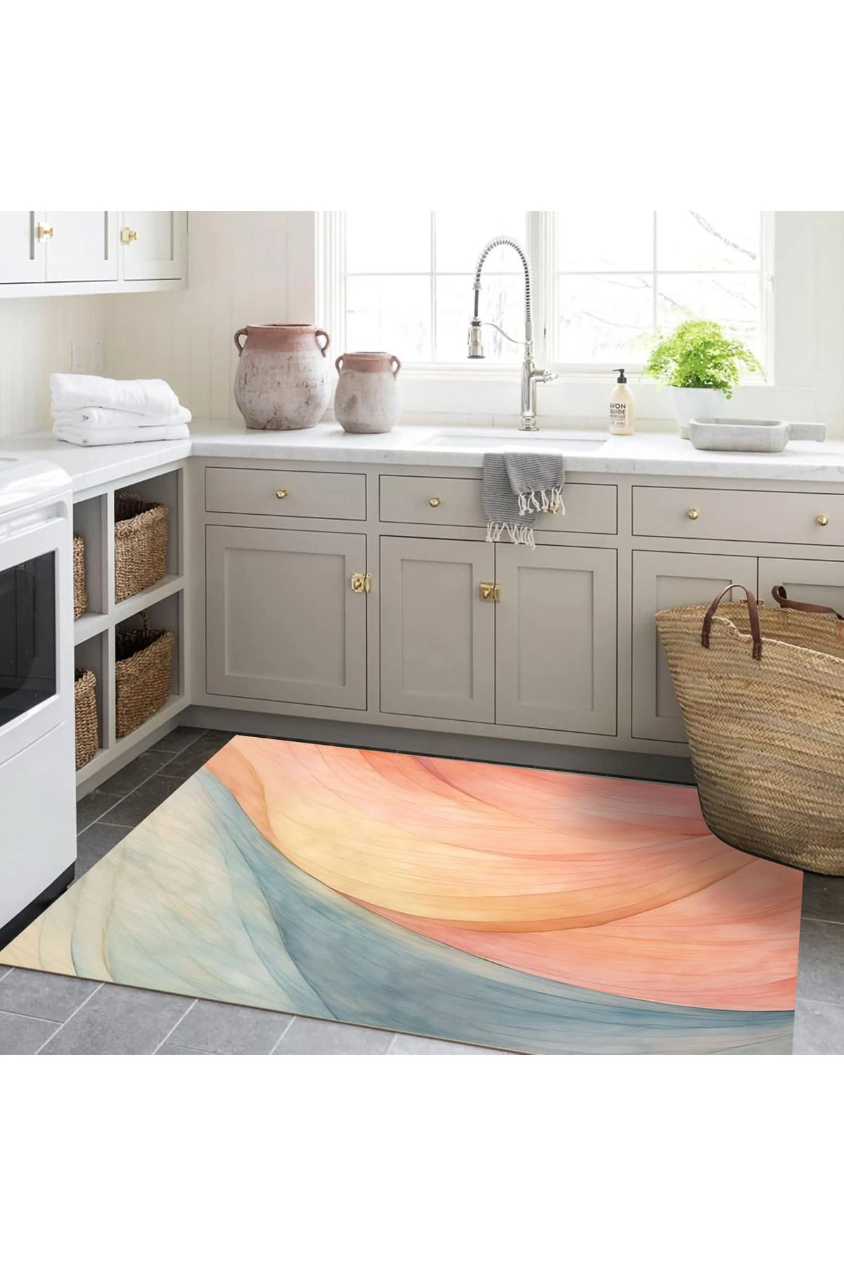 Ebrul Koleksiyonu Pastel Tonlarda Soyut Desenli Dokuma Taban Modern Dekoratif Halı ebru01