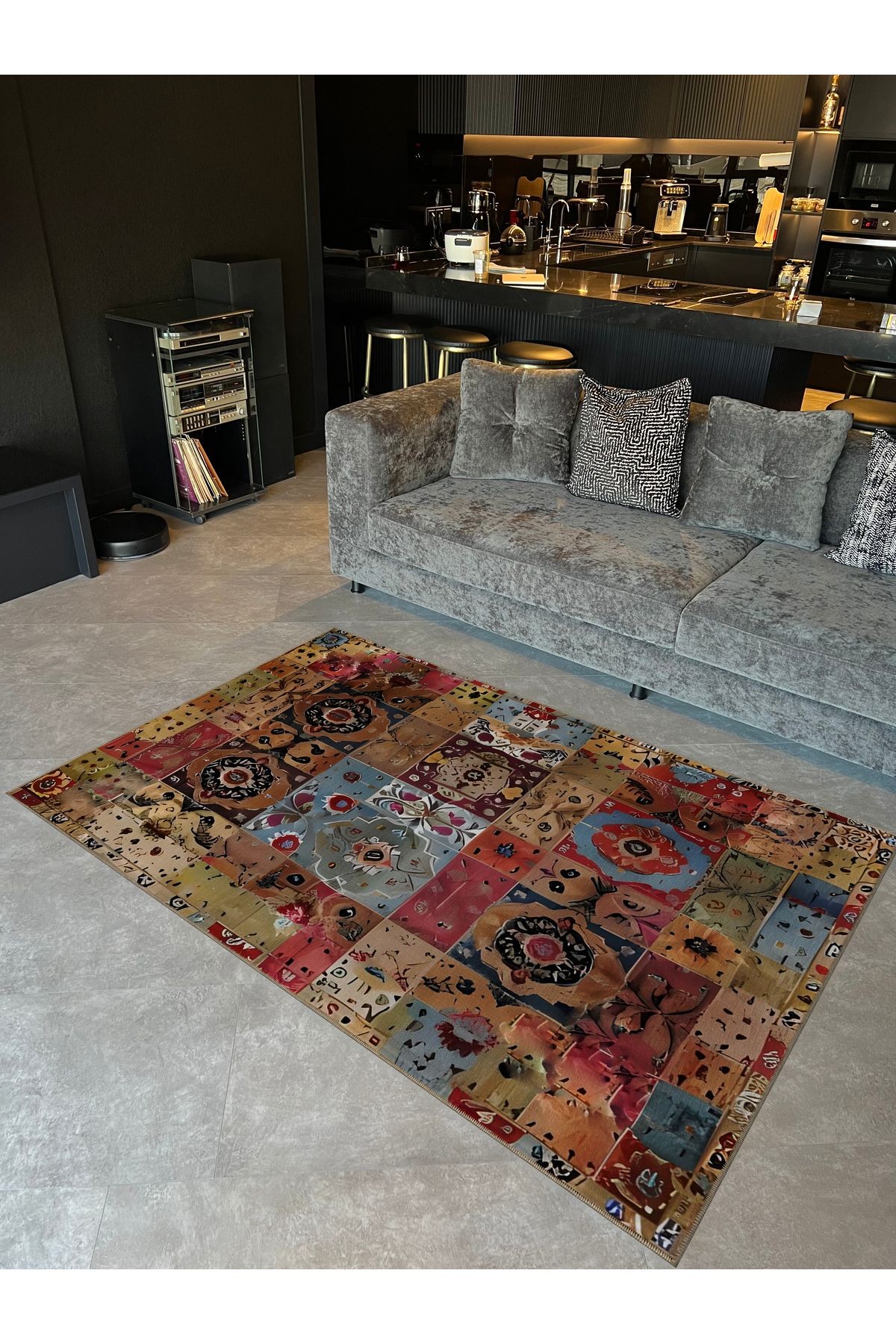 Patchwork Çok Renkli Antik Tasarım Serisi Desenli Dekoratif Halı antik77
