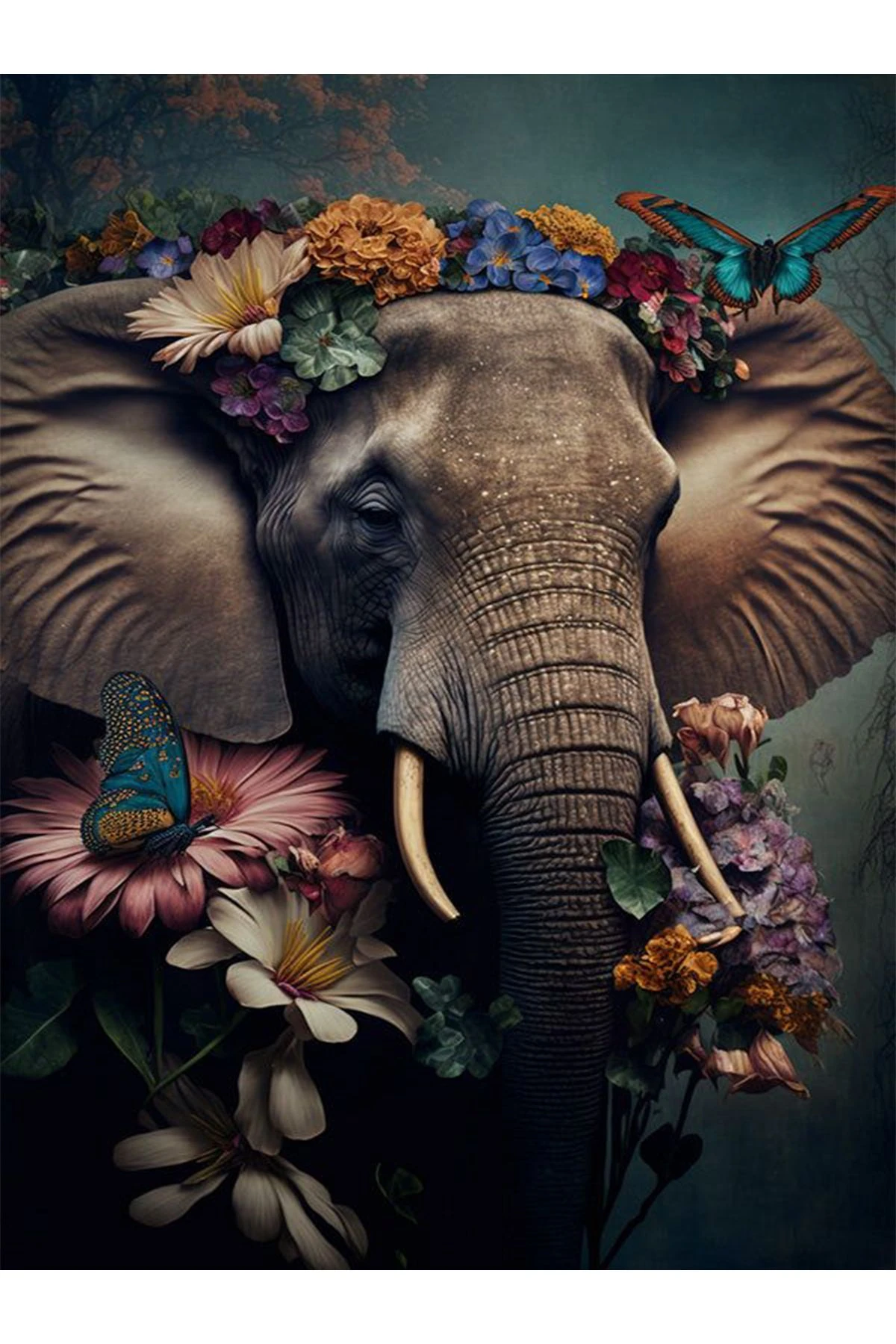 Kubilay Koleksiyonu Çok Renkli Soyut Çiçek Detaylı Fil Desenli Dokuma Taban Modern Dekoratif Halı 40