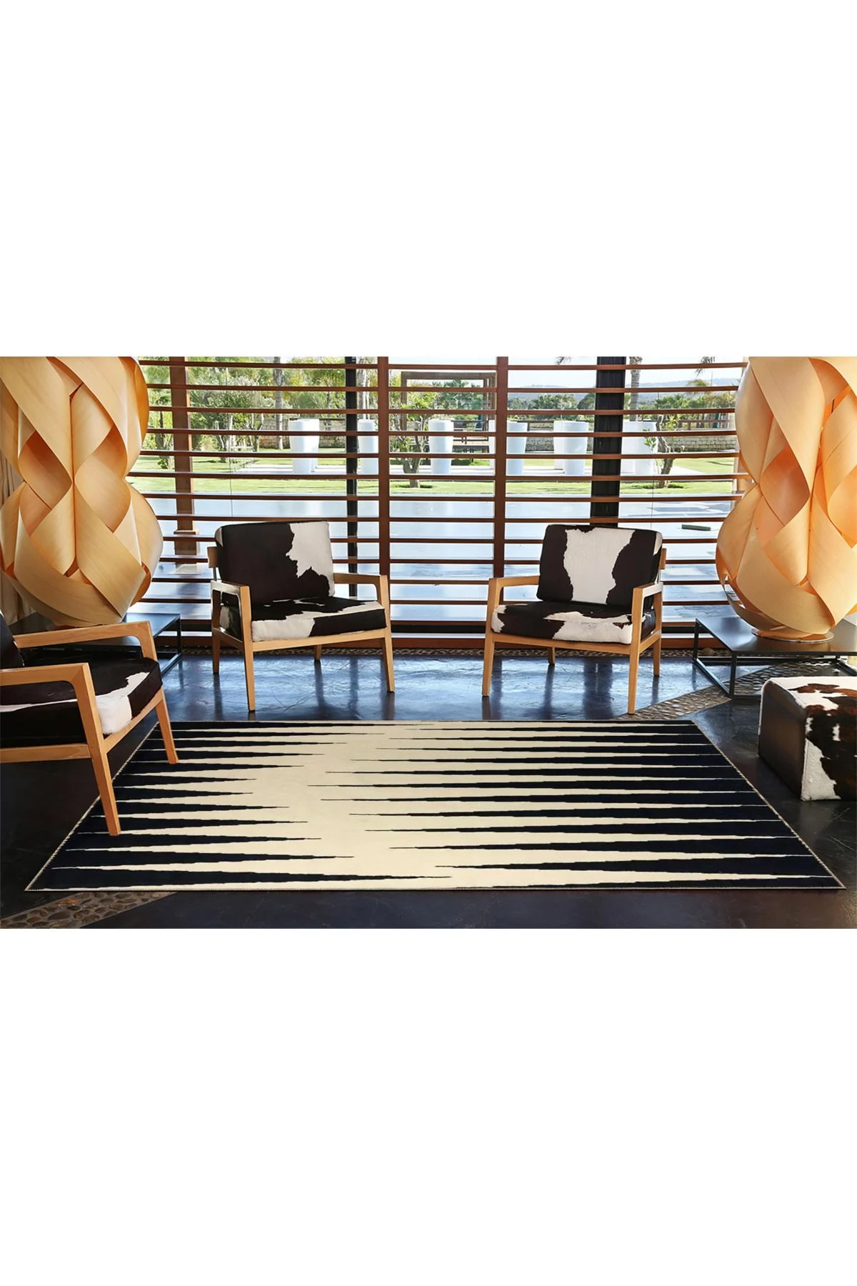 Siyah Bej Temalı Üçgen Geometrik Desenli Kreatif Modern Dekoratif Halı 3516