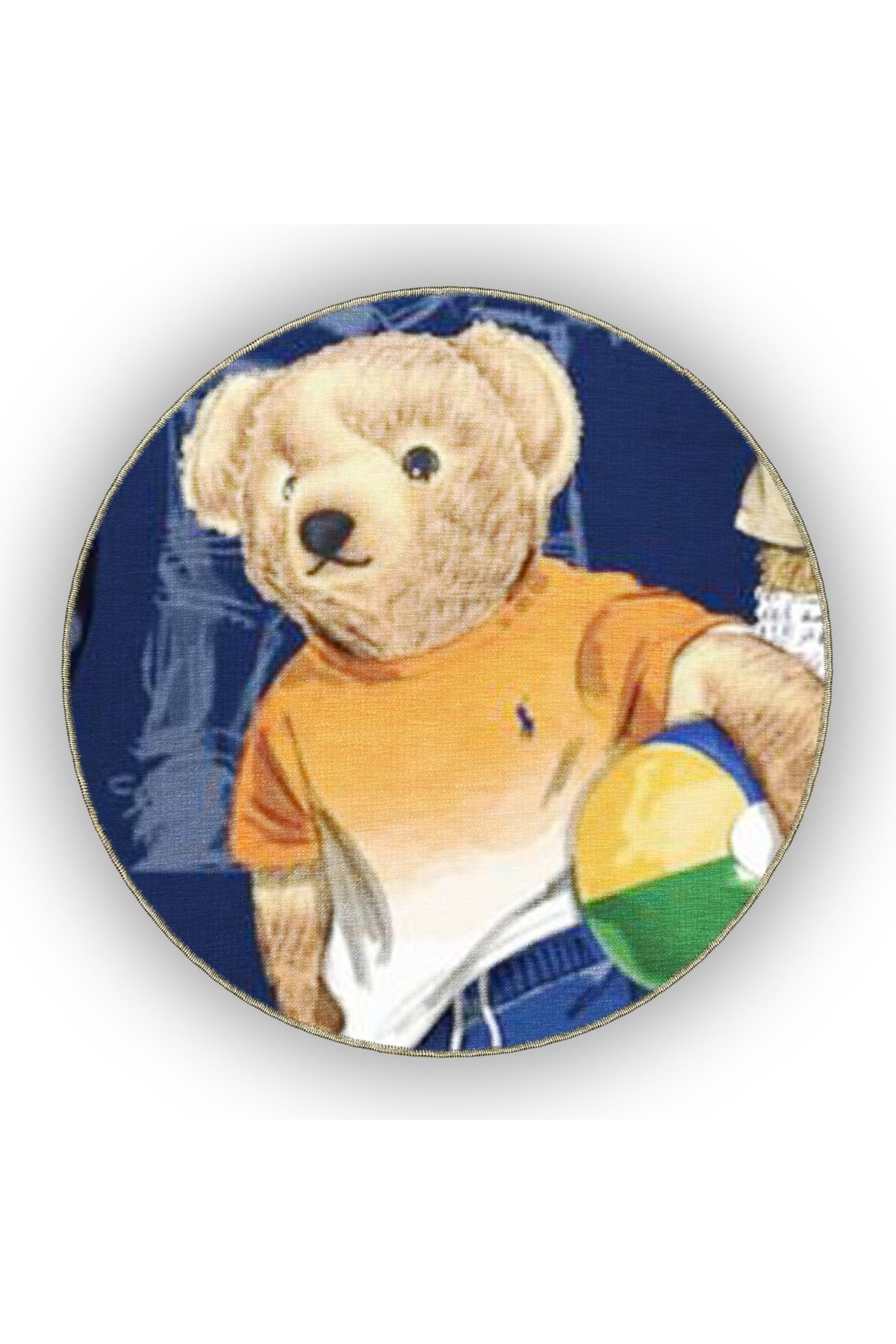 Lacivert Temalı Teddy Bear Ayıcık Desenli Modern Dekoratif Halı 4941