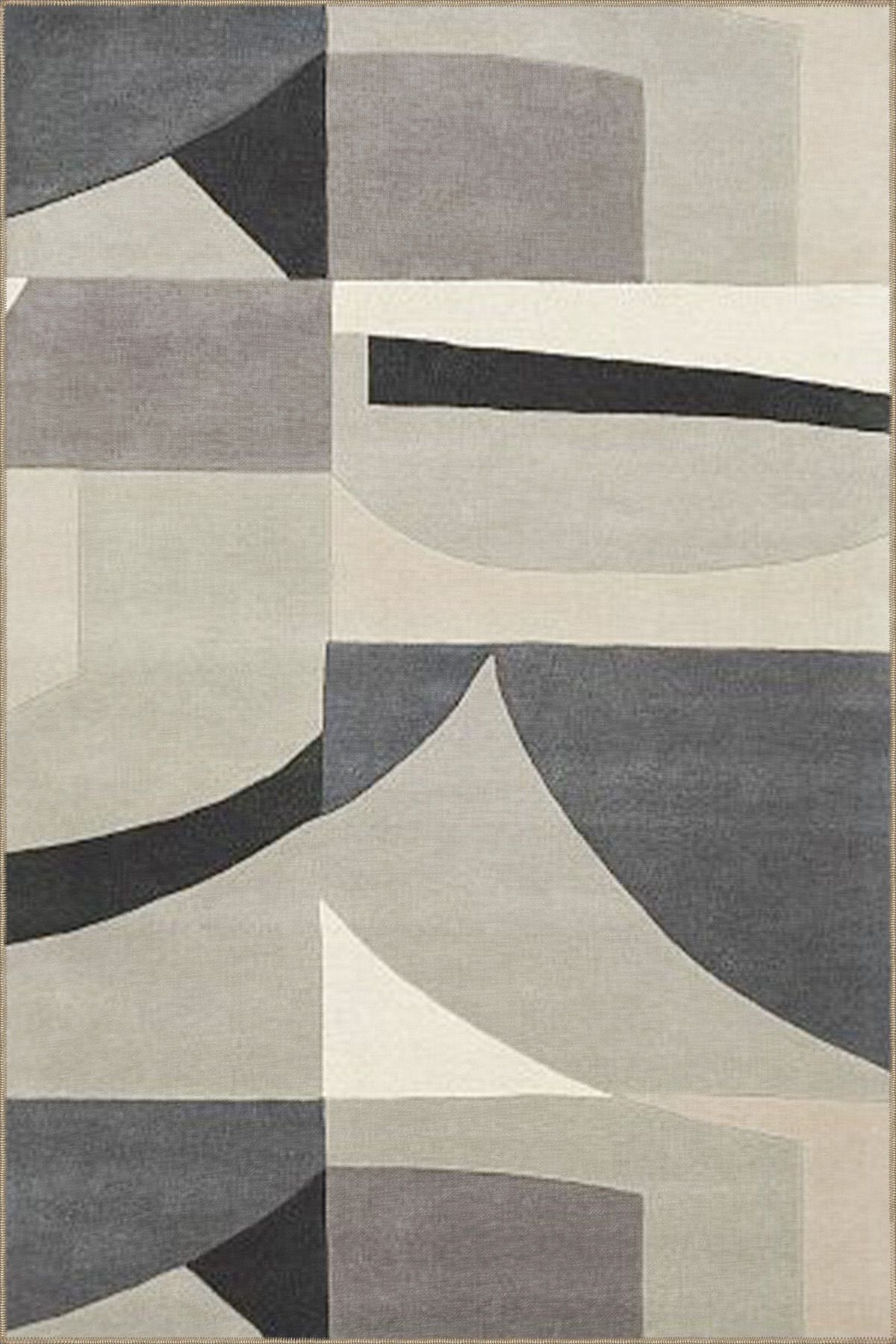 Krem Gri Geometrik Desenli Dokuma Taban miravip822