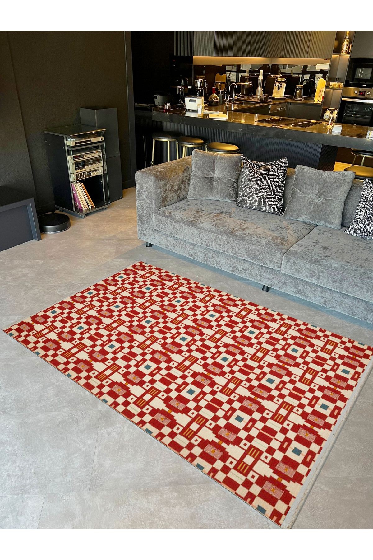Paris Koleksiyonu Pudra Bordo Temalı Geometrik Motif Desenli Modern Dekoratif Halı 173