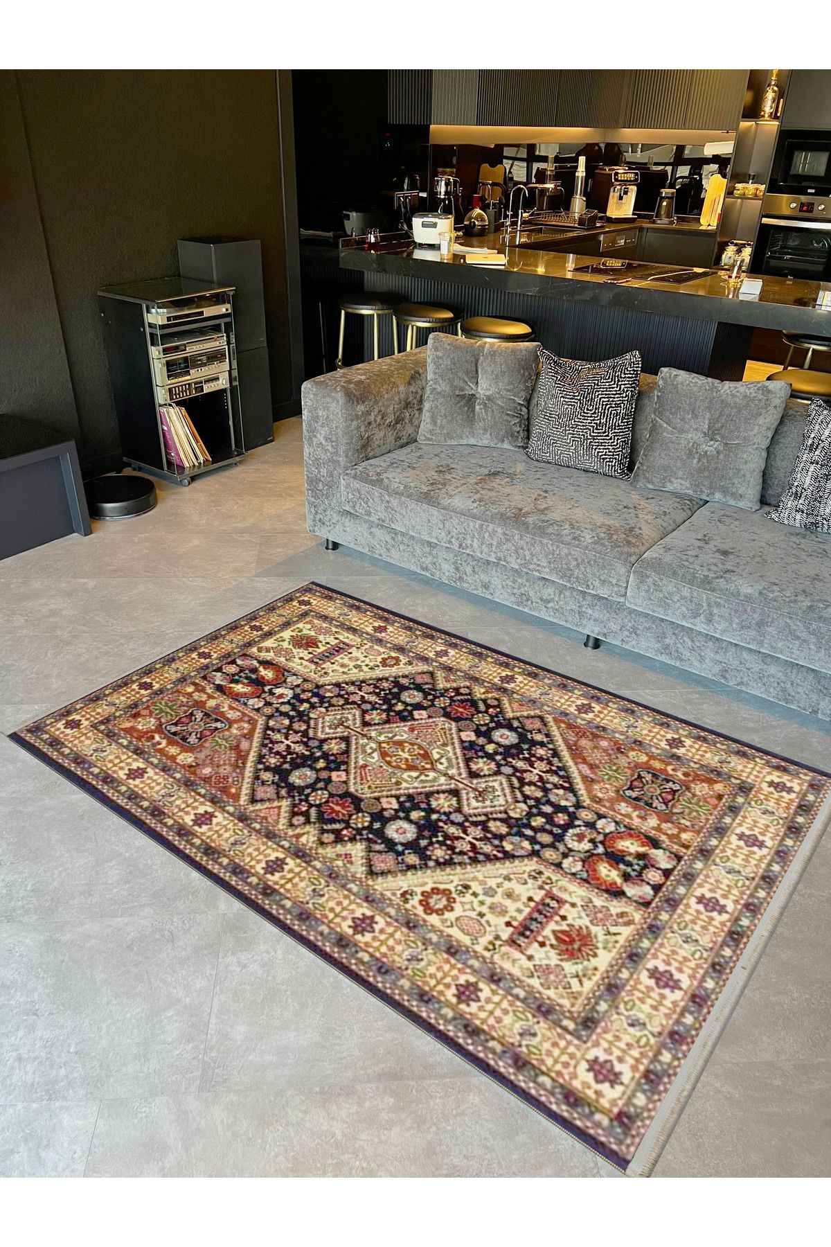 Alya Koleksiyonu Kahverengi Bej Etnik Desenli Dokuma Taban Dekoratif Halı alya51