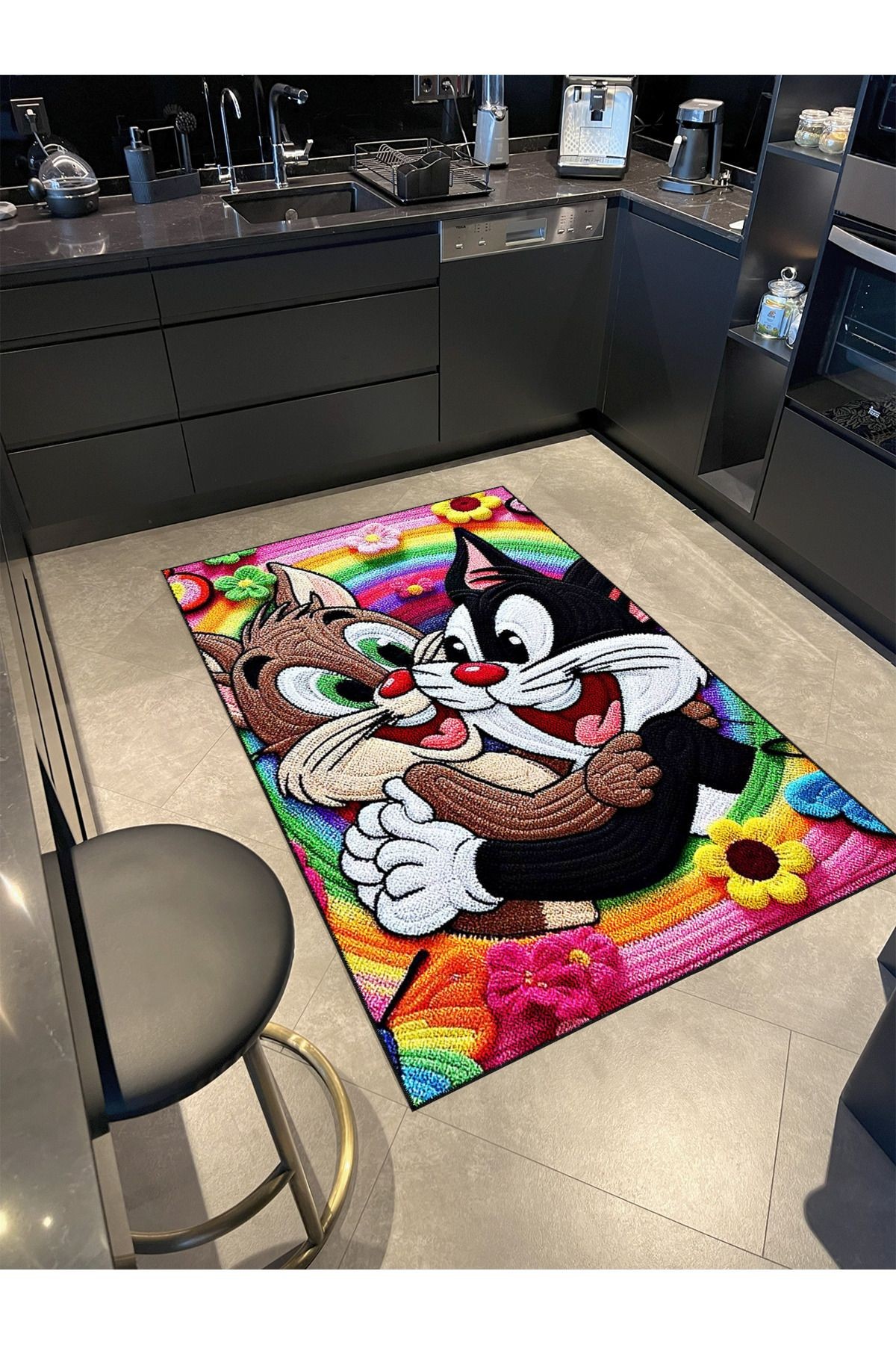 Çizgi Karakterler Çok Renkli Bugs Bunny Desenli Kreatif Modern Dekoratif Halı 5103