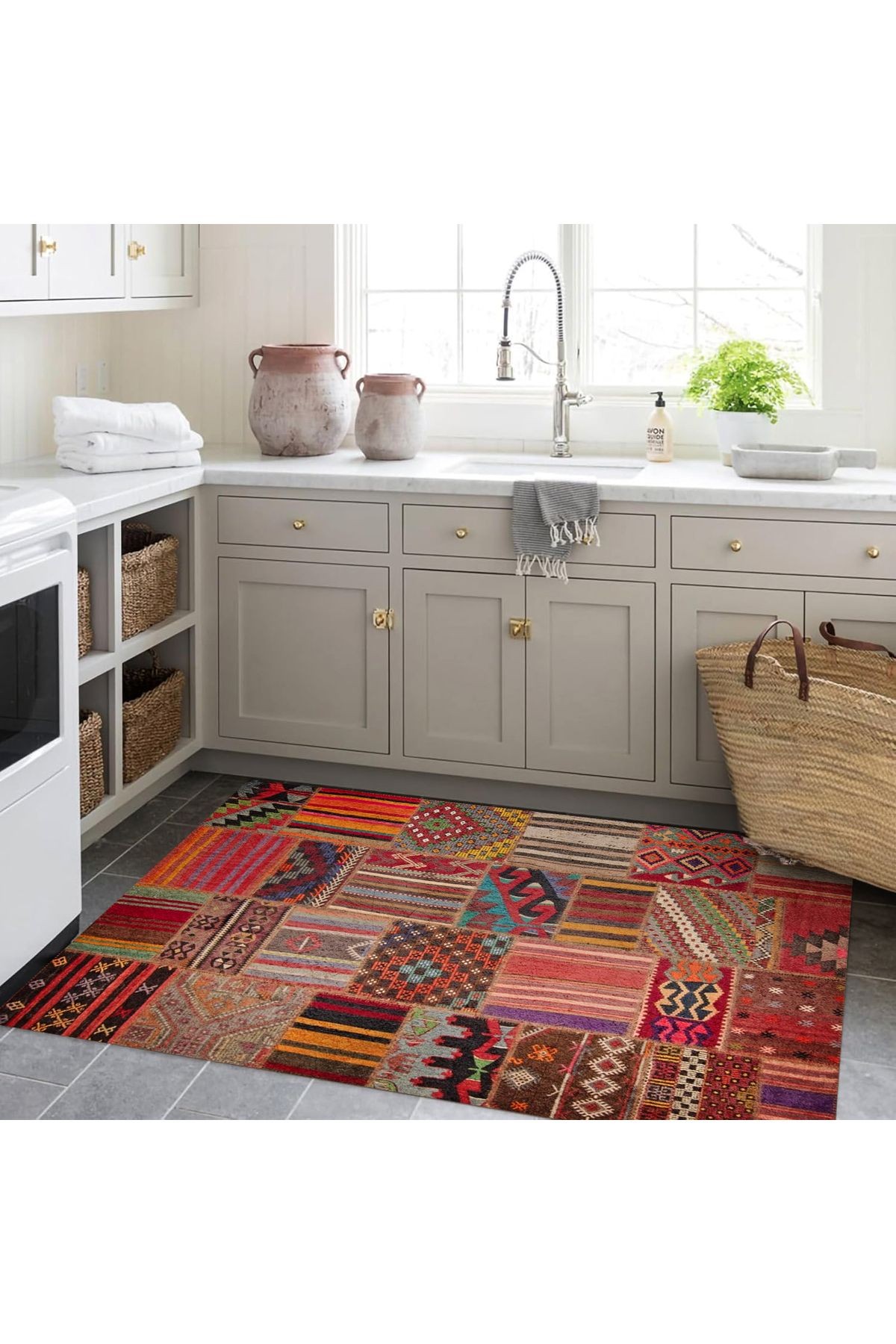 Aysu Koleksiyonu Çok Renkli Patchwork Görünümlü Dokuma Taban Modern Dekoratif Halı aysu15