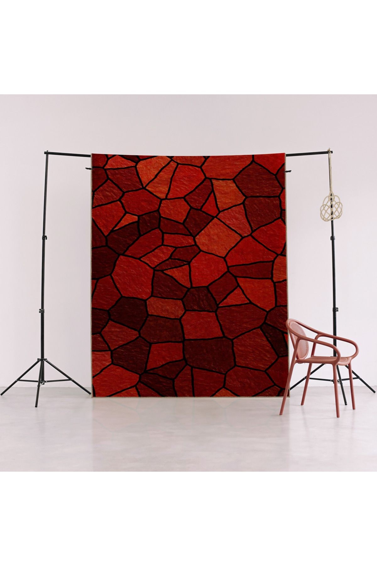 Kırmızı Temalı Karma Geometrik Şekil Mermer Desenli Kreatif Modern Dekoratif Halı 2360