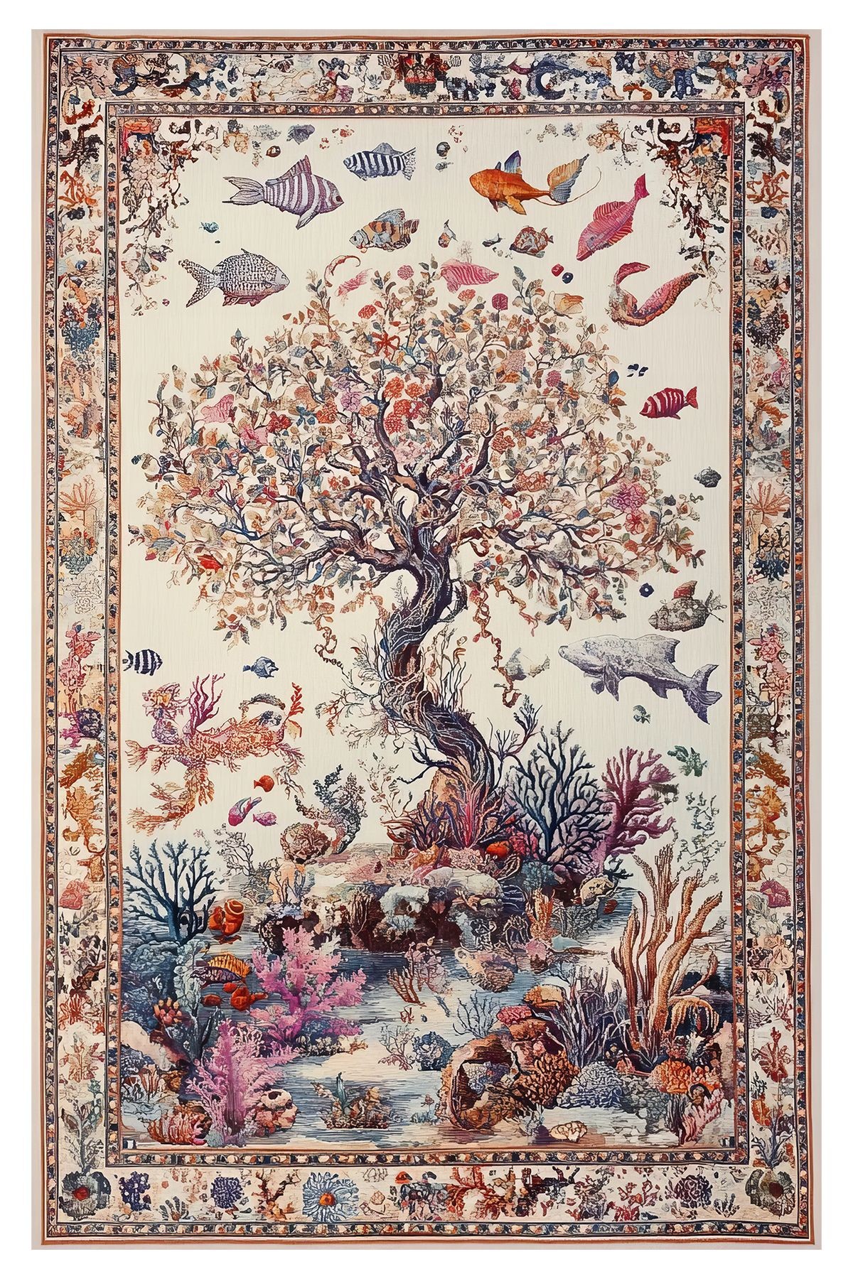 Nora Art 05 Su Altı Dünyası Temalı Pastel Renkli  Modern Dokuma Taban Dekoratif Salon Halısı