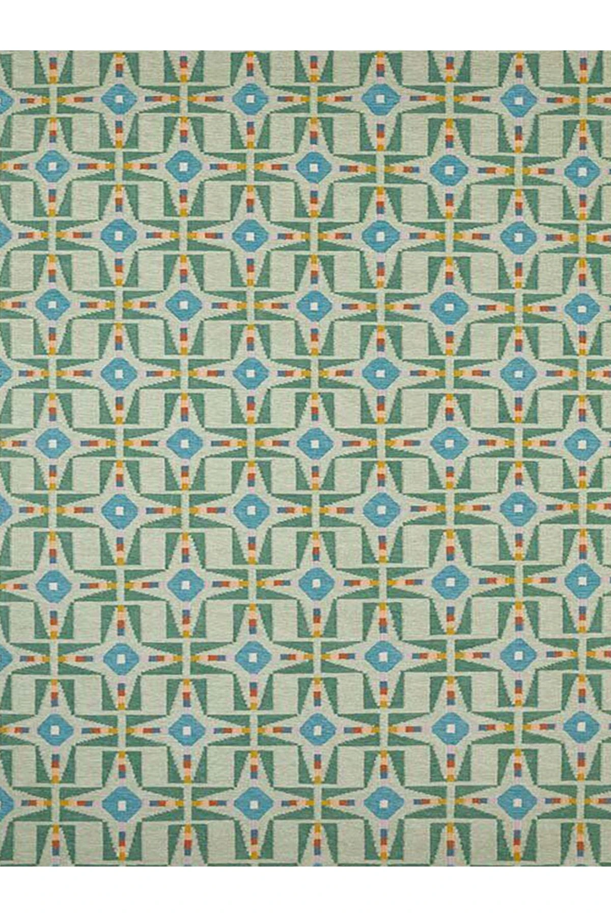 Paris Koleksiyonu Yeşil Mavi Tonlar Karma Şekil Motifleri Desenli Vintage Dekoratif Halı 161