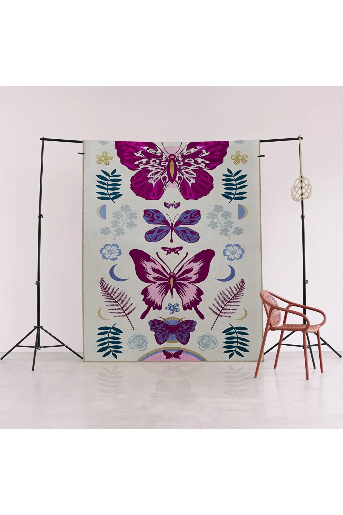 Mor Bej Temalı Kelebek ve Çiçek Desenli Kreatif Modern Dekoratif Halı 2283