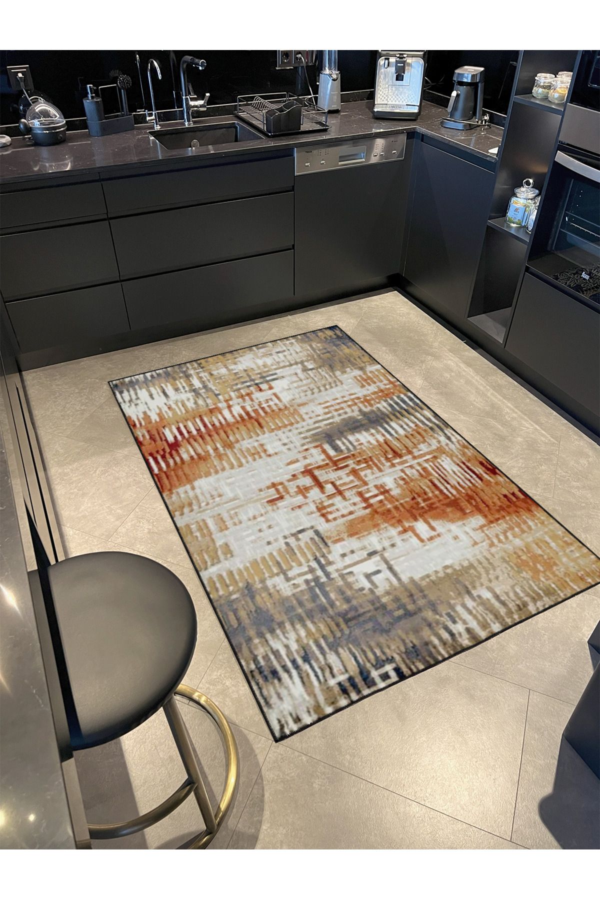 Kahverengi Desenli Dokuma Taban ve Yıkanabilir Halı miravip9490