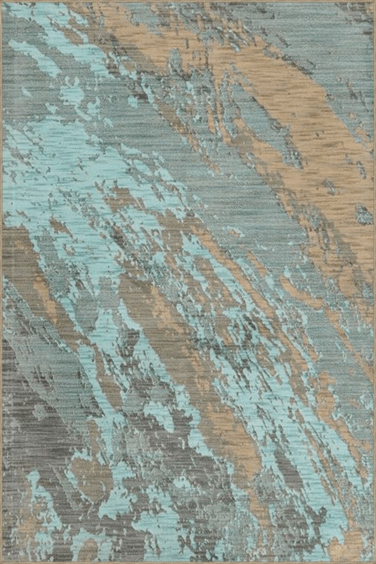 Turkuaz Temalı Soyut Desenli Kreatif Modern Dekoratif Halı 3930