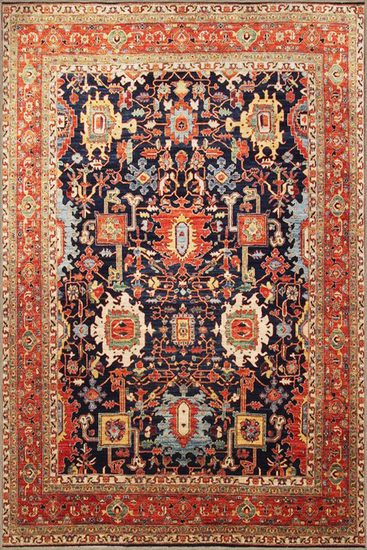 Siyah ve Turuncu Tonlarda Geometrik Desenli Dekoratif Halı 4059