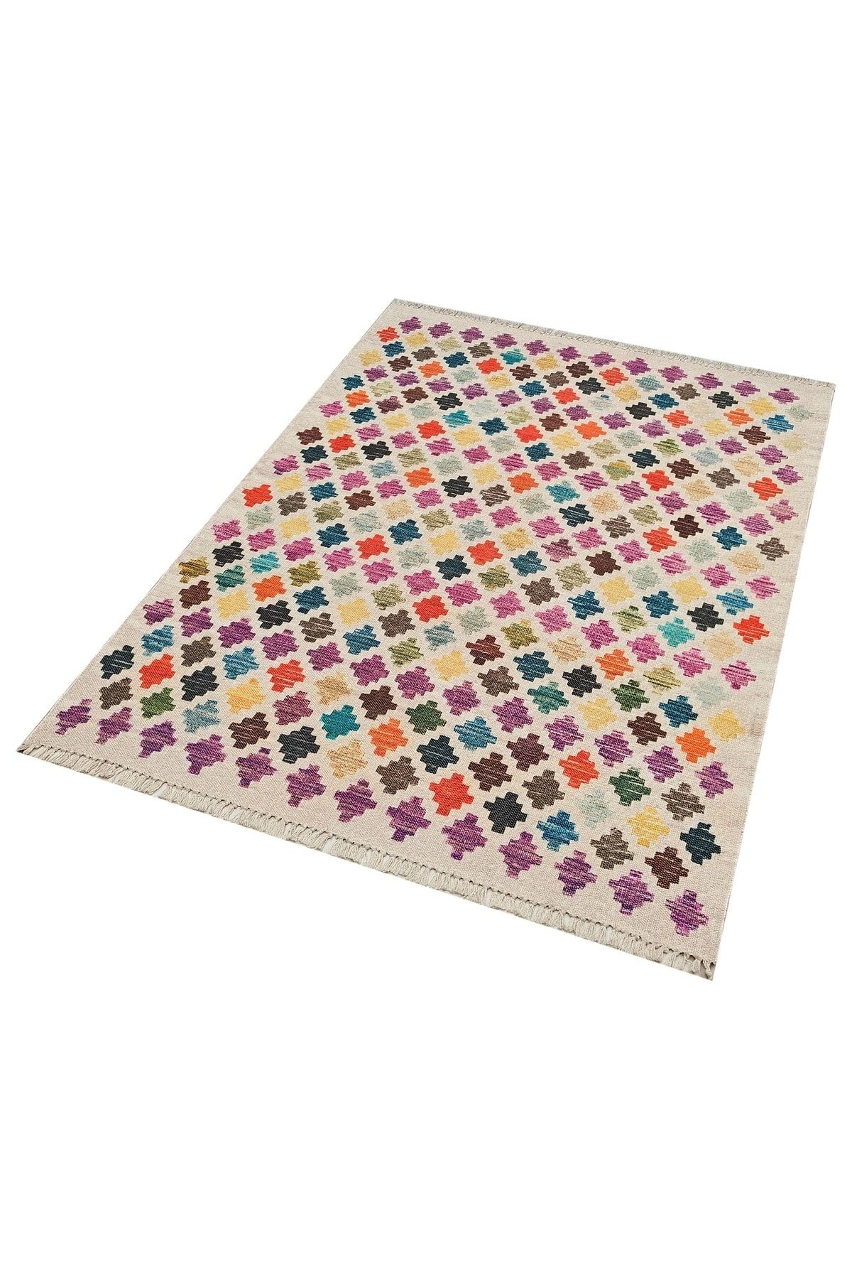 Cotton Pamuklu Çok Renkli Desenli Kilim 504