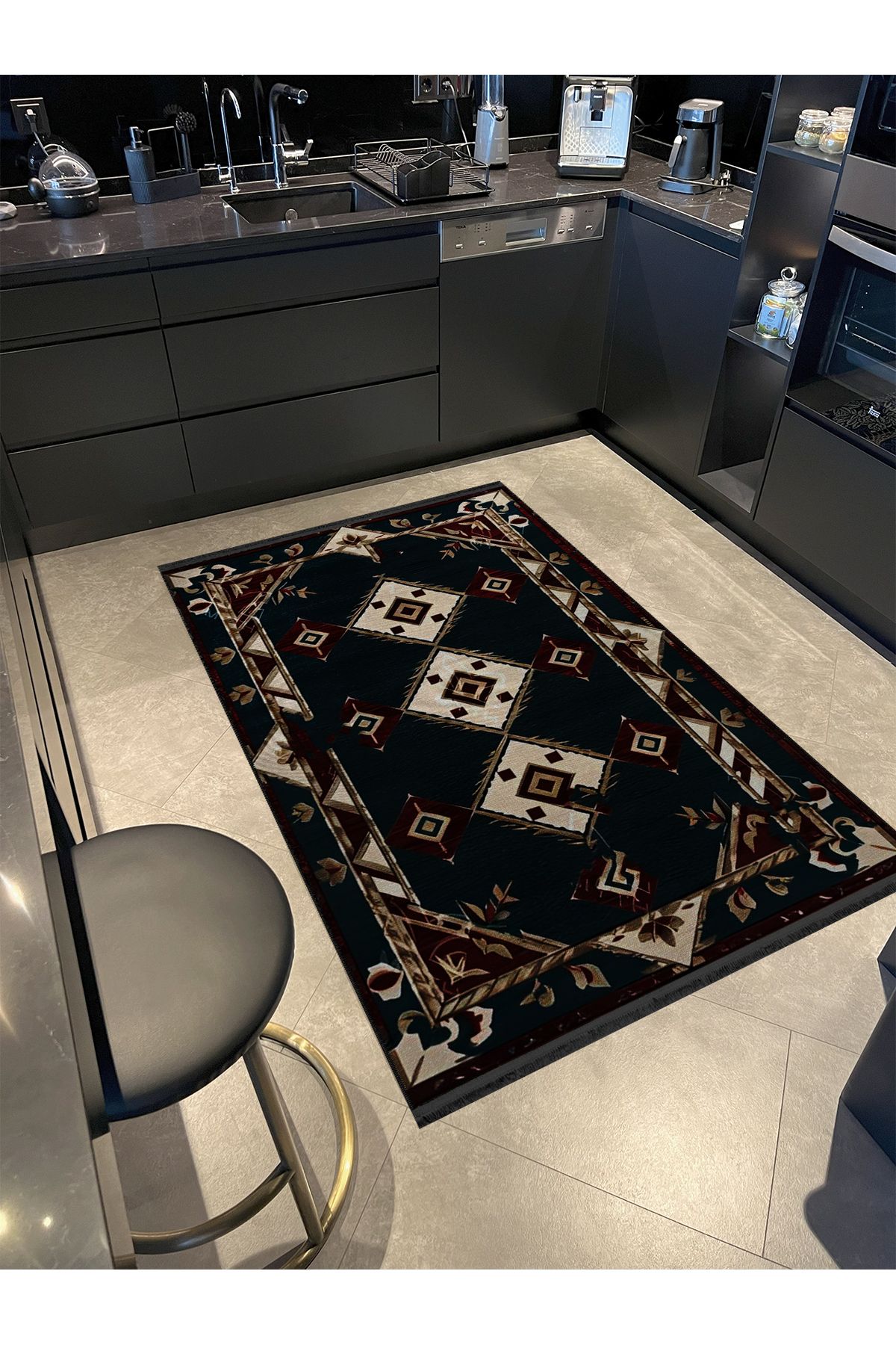 Koyu Yeşil  Antik Tasarım Serisi Bordo Bej Desenli Vintage Dekoratif Halı antik36