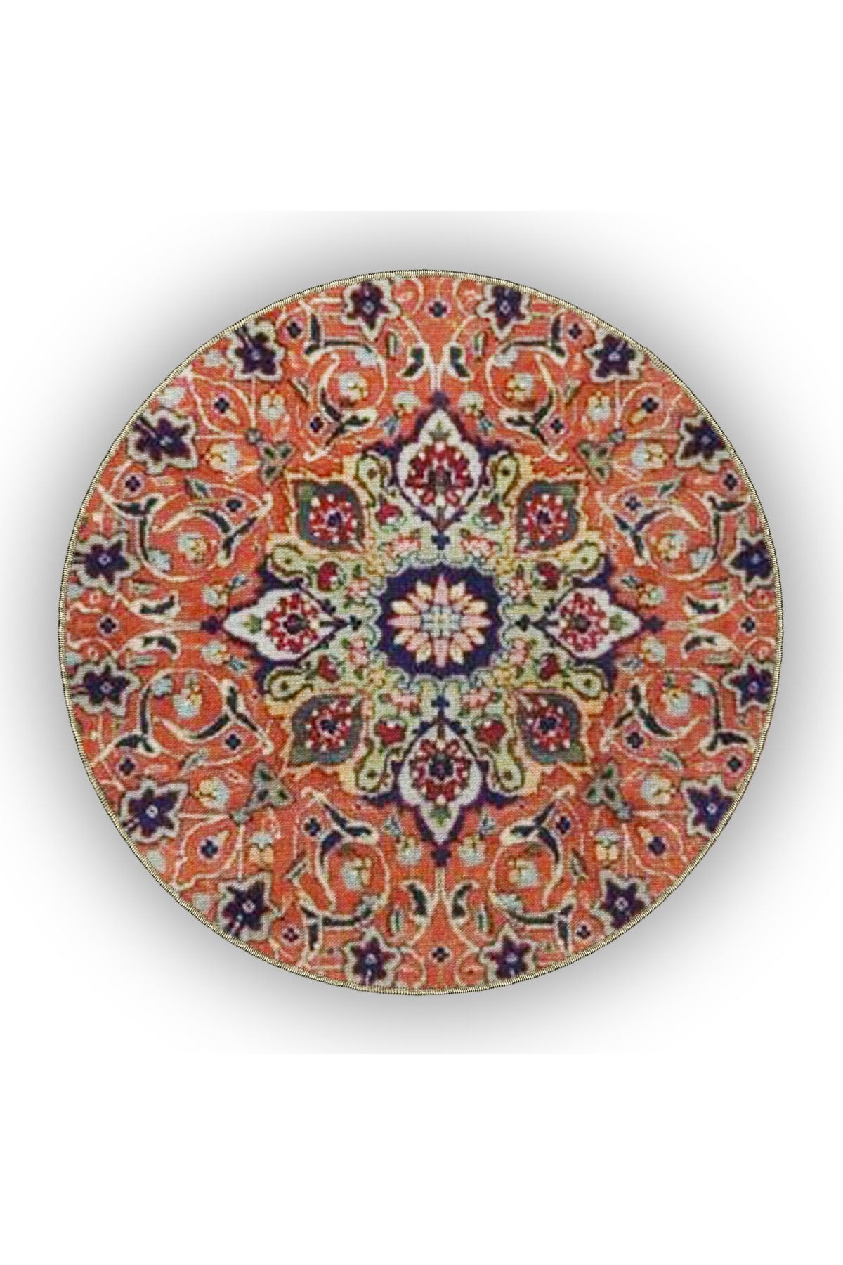 Bej Lacivert Temalı Çok Renkli Geleneksel Motif Çiçek Desenli Etnik Vintage Dekoratif Halı 4897