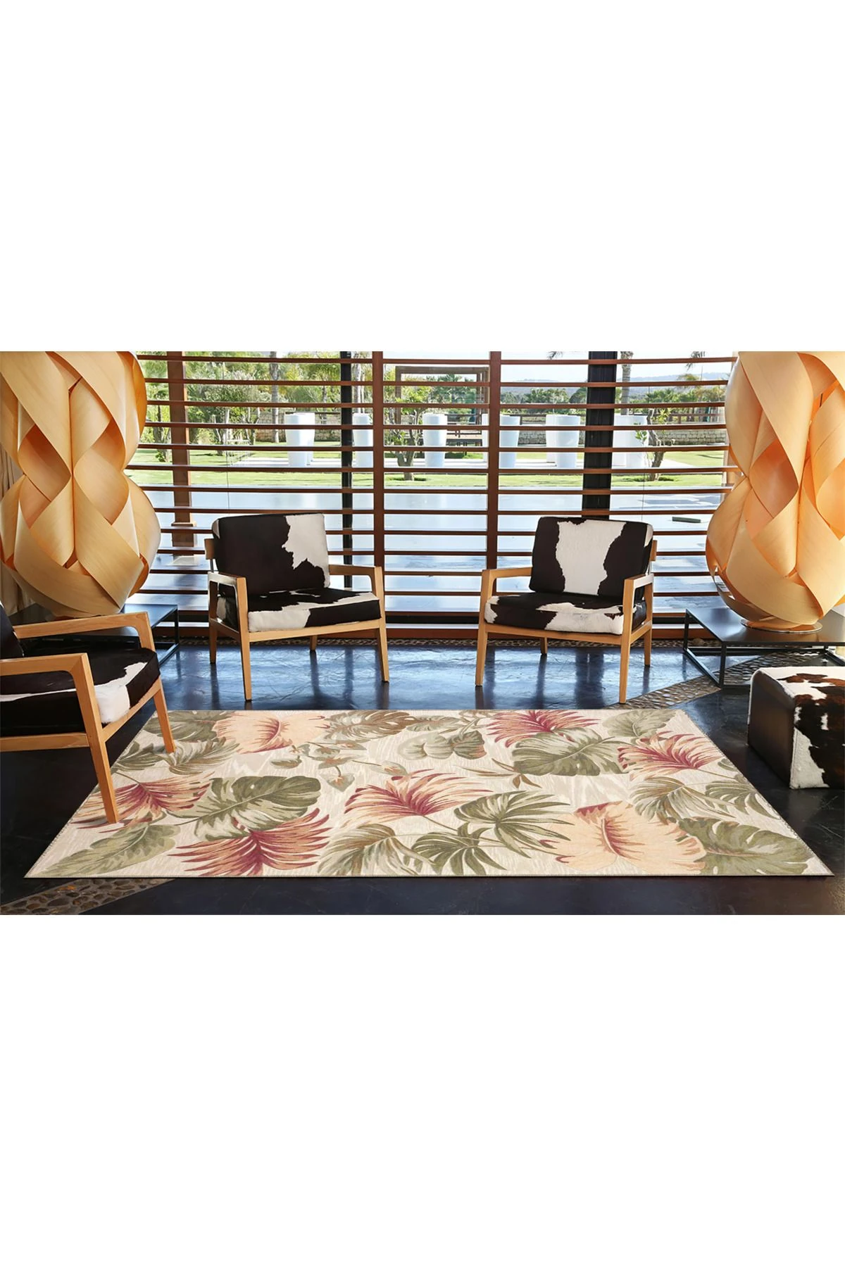 Gelenksel Yapraklı Krem Renkli Desenli Dokuma Taban miravip638