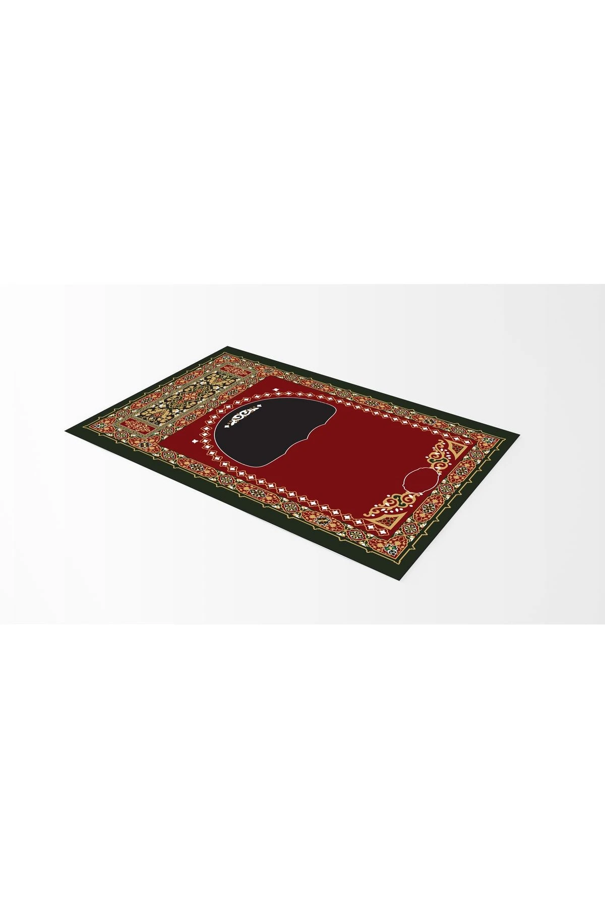 Kırmızı Ve Yeşil Çiçekli Geometrik Desenli Seccade 70x120