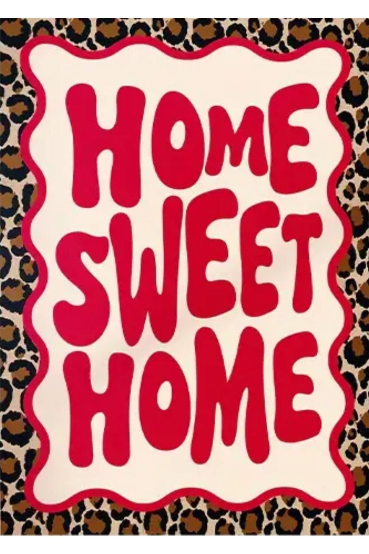 Lina Koleksiyonu Leopar Desenli Home Sweet Home Yazı Detaylı Dokuma Taban Dekoratif Halı lina65
