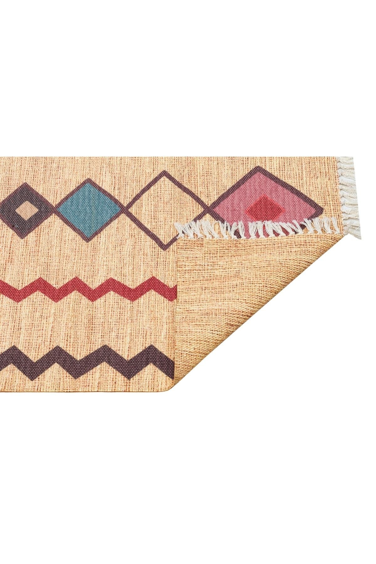 Moroccan 535 Etnik Desenli Boho Stil Jüt Görünüm Saçaklı Kilim