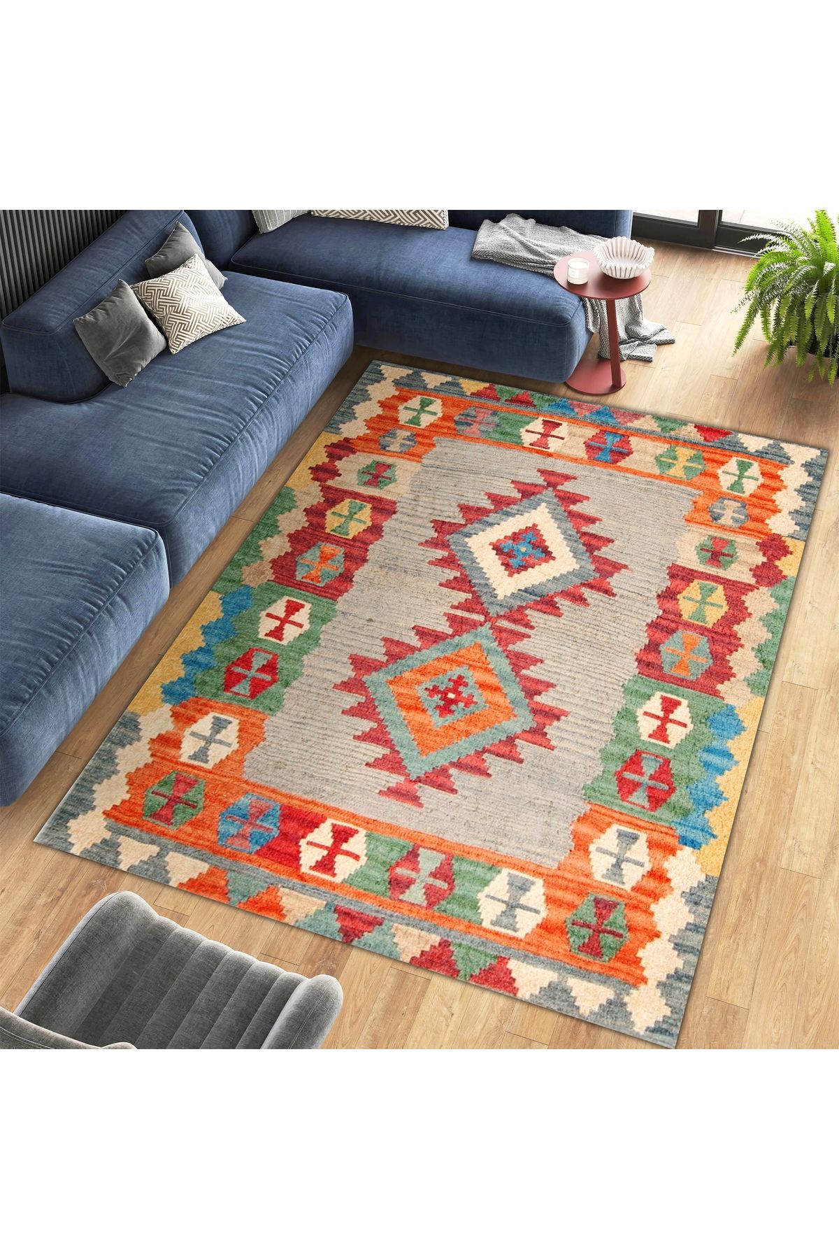 Aysu Koleksiyonu Çok Renkli Etnik Desenli Dokuma Taban Modern Dekoratif Halı aysu13