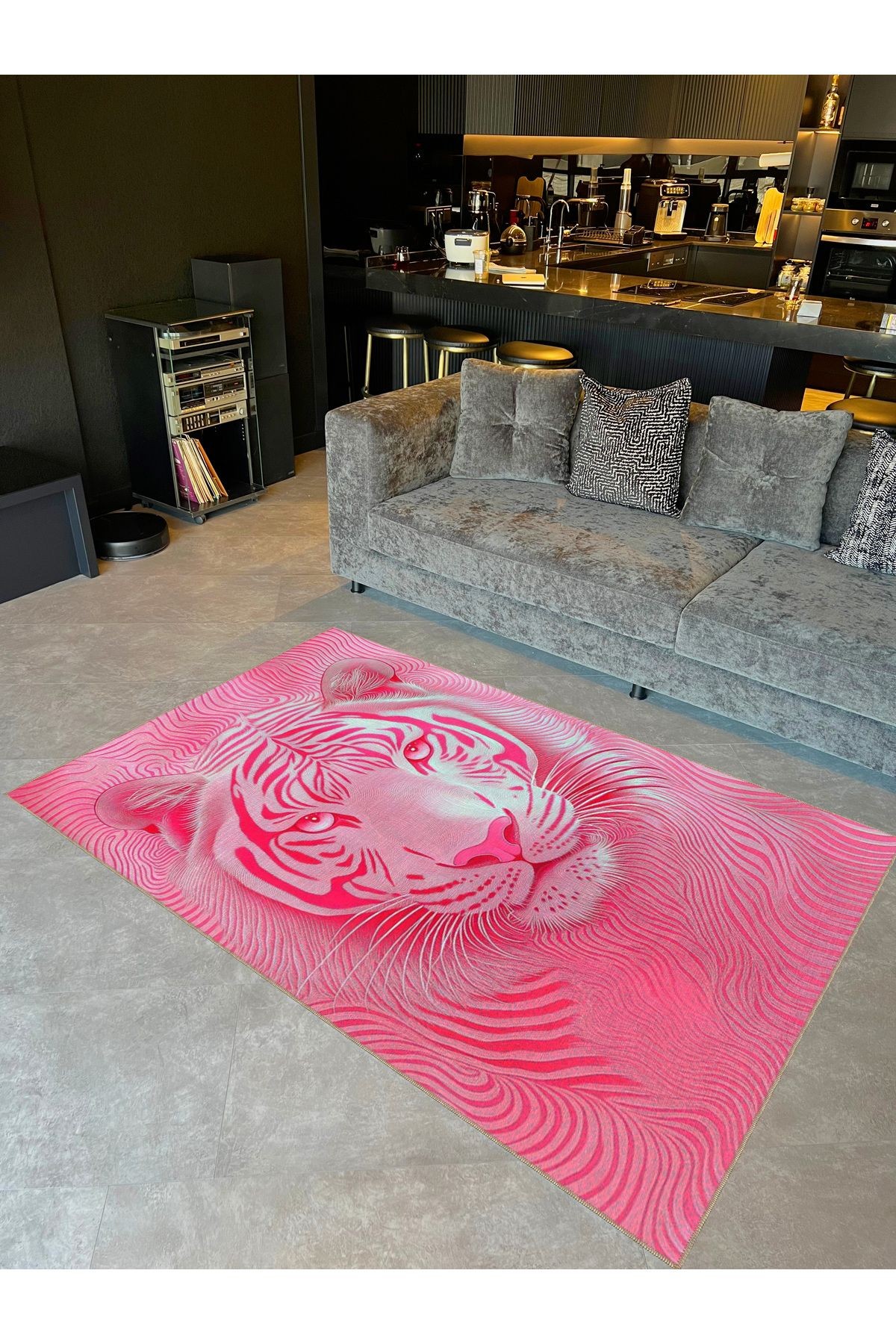 İnci Koleksiyonu Pembe Kaplan Desenli Dokuma Taban Modern Dekoratif Halı inci65