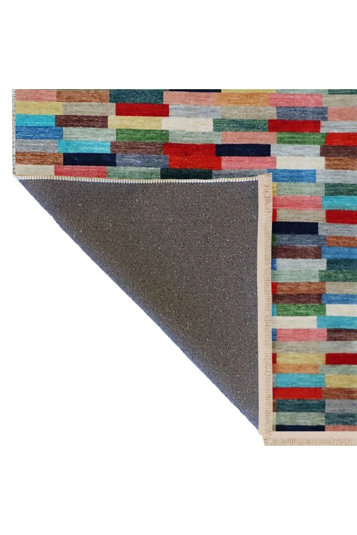 Emre Koleksiyonu Çok Renkli Geometrik Patchwork Detay Desenli Dokuma Taban Modern Dekoratif Halı 29