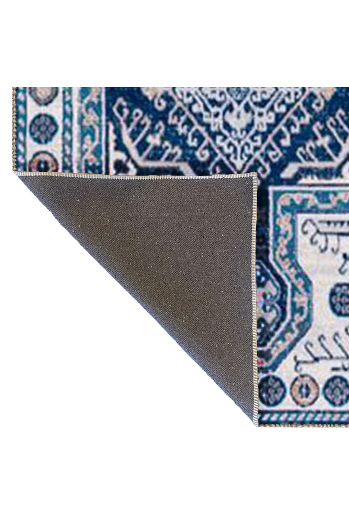 Lacivert Bej Temalı Motifli Etnik Figür Desenli Vintage Dekoratif Halı 5009