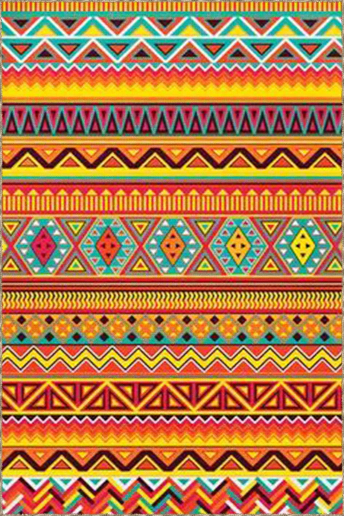 Turuncu Sarı Tonlarda Altıgen Geometrik Desenli Modern Dekoratif Halı 4384