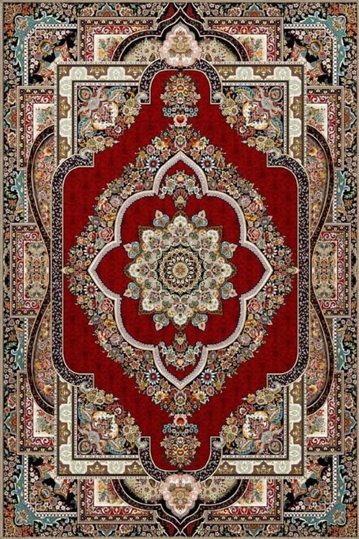 Geometrik Kırmızı Renklede Modern Dokuma Taban ve Dekoratif Halı miravip185