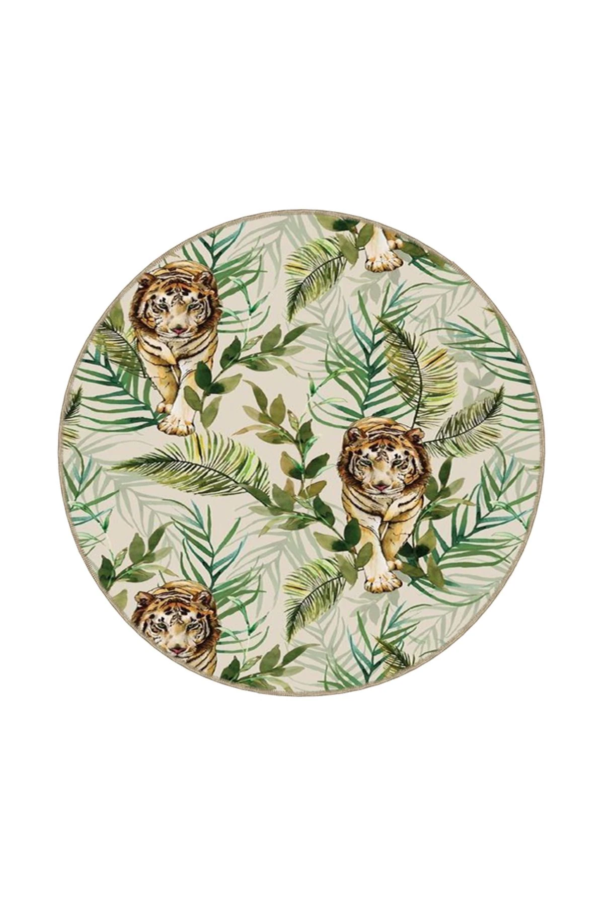 Modern Krem Yapraklı Aslan Dekoratif Halı miravip292