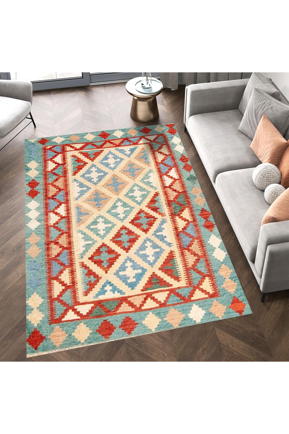 Aysu Koleksiyonu Çok Renkli Etnik Desenli Dokuma Taban Modern Dekoratif Halı aysu33